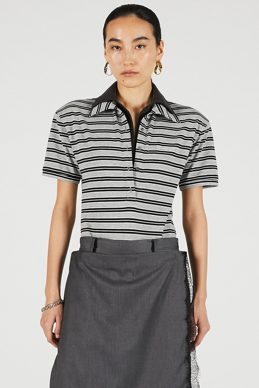 【プランク プロジェクト/PRANK PROJECT】のダブルカラーポロボディスーツ / Double Collar Polo Bodysuit インテリア・キッズ・メンズ・レディースファッション・服の通販 founy(ファニー) 　ファッション　Fashion　レディースファッション　Fashion for Women　トップス・カットソー　Cut & Sew Tops　シャツ・ブラウス・オフィスカジュアル　Elegant Blouses & Button-Ups　ロングTシャツ・Tシャツ　Longline T-Shirts & Tees　カットソー・ベーシックTシャツ　Cut-and-Sewn Tops / Stretch Tees & Basics　ショート　Short, Short Length　スリーブ　Sleeve, Long Sleeve / Short Sleeve　スーツ　Suit, Formalwear　フィット　Fit, Slim Fit　ボーダー　Border, Stripe　ポロシャツ　Polo Shirt, Collared Tee　モノトーン　Monotone, Black and White　新作・新入荷　New Arrivals / New In　MLT(マルチカラー)|ID: prp329100004937019 ipo3291000000037046576