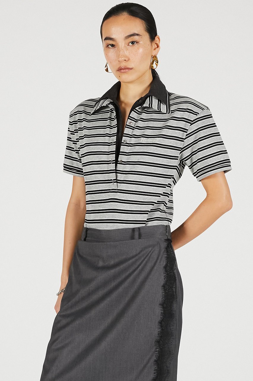 【プランク プロジェクト/PRANK PROJECT】のダブルカラーポロボディスーツ / Double Collar Polo Bodysuit 人気、トレンドファッション・服の通販 founy(ファニー) 　ファッション　Fashion　レディースファッション　Fashion for Women　トップス・カットソー　Cut & Sew Tops　シャツ・ブラウス・オフィスカジュアル　Elegant Blouses & Button-Ups　ロングTシャツ・Tシャツ　Longline T-Shirts & Tees　カットソー・ベーシックTシャツ　Cut-and-Sewn Tops / Stretch Tees & Basics　ショート　Short, Short Length　スリーブ　Sleeve, Long Sleeve / Short Sleeve　スーツ　Suit, Formalwear　フィット　Fit, Slim Fit　ボーダー　Border, Stripe　ポロシャツ　Polo Shirt, Collared Tee　モノトーン　Monotone, Black and White　新作・新入荷　New Arrivals / New In　other-2|ID: prp329100004937019 ipo3291000000037046577