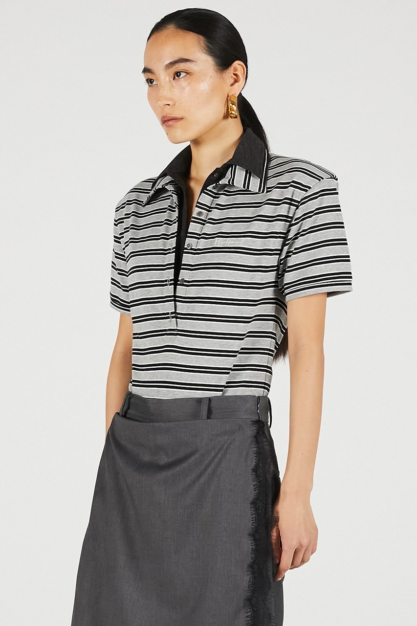 【プランク プロジェクト/PRANK PROJECT】のダブルカラーポロボディスーツ / Double Collar Polo Bodysuit 人気、トレンドファッション・服の通販 founy(ファニー) 　ファッション　Fashion　レディースファッション　Fashion for Women　トップス・カットソー　Cut & Sew Tops　シャツ・ブラウス・オフィスカジュアル　Elegant Blouses & Button-Ups　ロングTシャツ・Tシャツ　Longline T-Shirts & Tees　カットソー・ベーシックTシャツ　Cut-and-Sewn Tops / Stretch Tees & Basics　ショート　Short, Short Length　スリーブ　Sleeve, Long Sleeve / Short Sleeve　スーツ　Suit, Formalwear　フィット　Fit, Slim Fit　ボーダー　Border, Stripe　ポロシャツ　Polo Shirt, Collared Tee　モノトーン　Monotone, Black and White　新作・新入荷　New Arrivals / New In　other-5|ID: prp329100004937019 ipo3291000000037046580