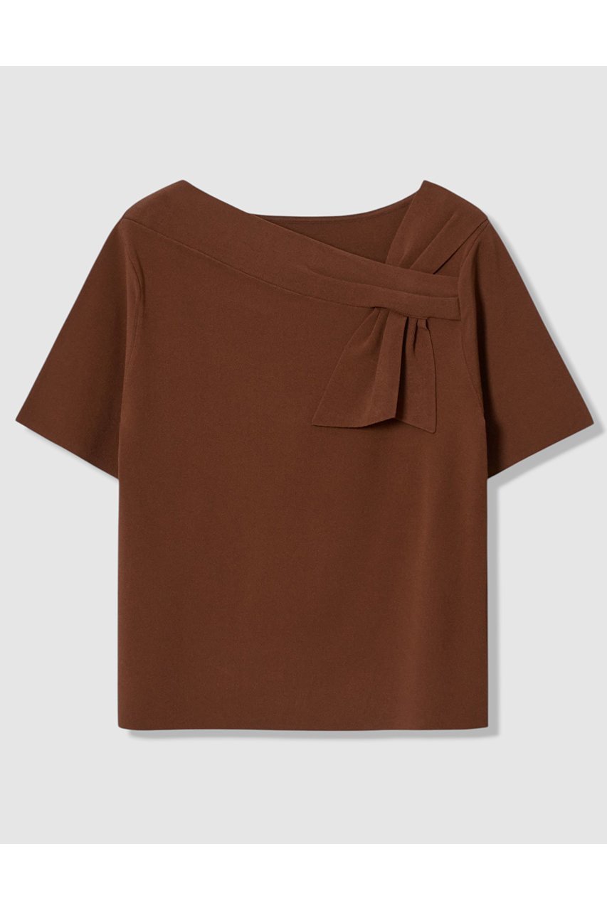 【アナイ/ANAYI】のアシンメトリクリボン プルオーバー インテリア・キッズ・メンズ・レディースファッション・服の通販 founy(ファニー) 　ファッション　Fashion　レディースファッション　Fashion for Women　トップス・カットソー　Cut & Sew Tops　ニット　Knit Tops & Sweaters　カジュアルプルオーバー・ニットトップス　Pullovers & Knit Tops / Casual Pullovers　アシンメトリー　Asymmetrical Style　ストレッチ　Stretch, Stretchy Fabric　デコルテ　Décolleté, Neckline　トレンド　Trend, Trending Now　リボン　Ribbon, Bow　新作・新入荷　New Arrivals / New In　ブラウン|ID: prp329100004937038 ipo3291000000037046749