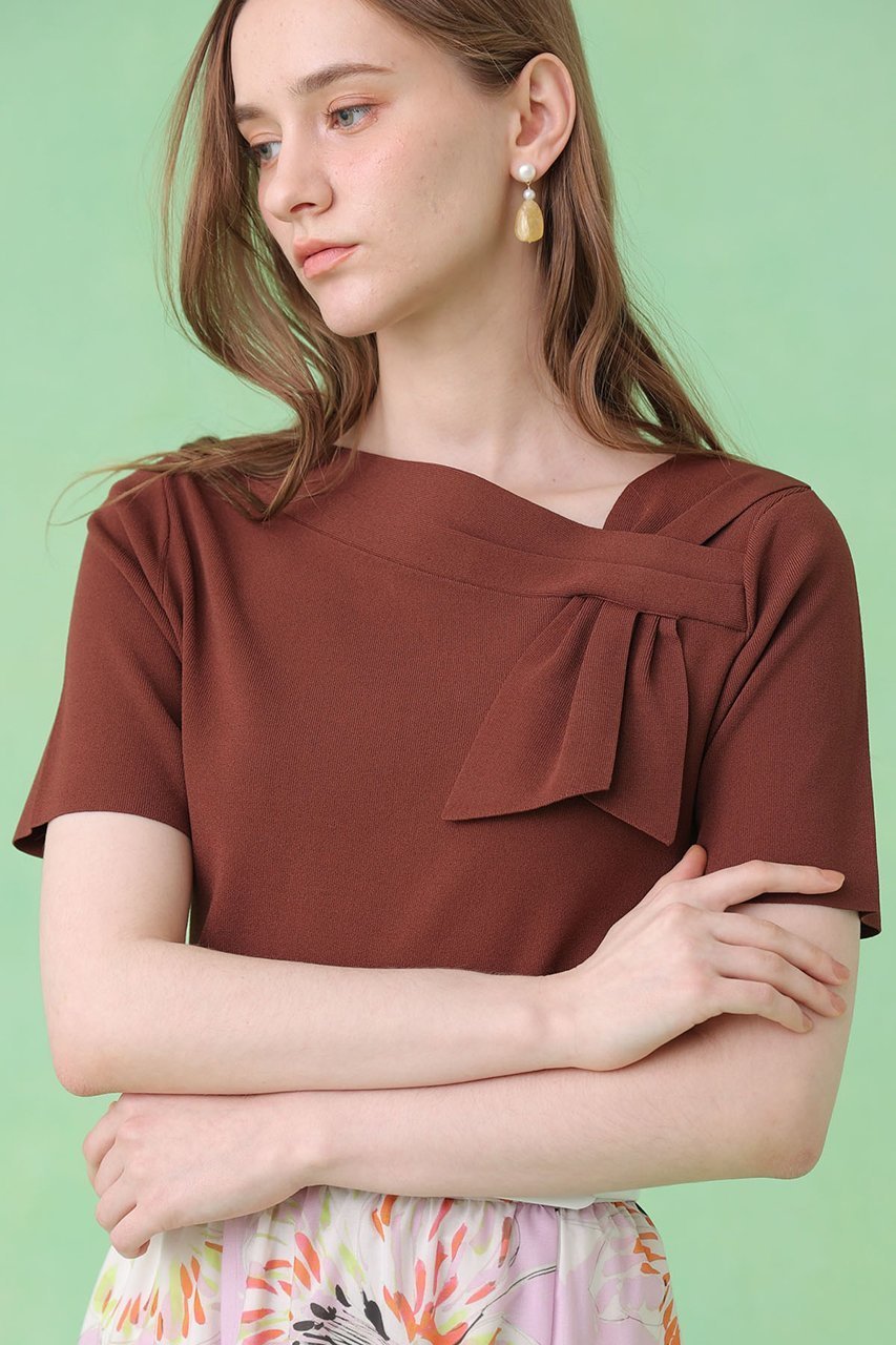 【アナイ/ANAYI】のアシンメトリクリボン プルオーバー 人気、トレンドファッション・服の通販 founy(ファニー) 　ファッション　Fashion　レディースファッション　Fashion for Women　トップス・カットソー　Cut & Sew Tops　ニット　Knit Tops & Sweaters　カジュアルプルオーバー・ニットトップス　Pullovers & Knit Tops / Casual Pullovers　アシンメトリー　Asymmetrical Style　ストレッチ　Stretch, Stretchy Fabric　デコルテ　Décolleté, Neckline　トレンド　Trend, Trending Now　リボン　Ribbon, Bow　新作・新入荷　New Arrivals / New In　other-7|ID: prp329100004937038 ipo3291000000037046755