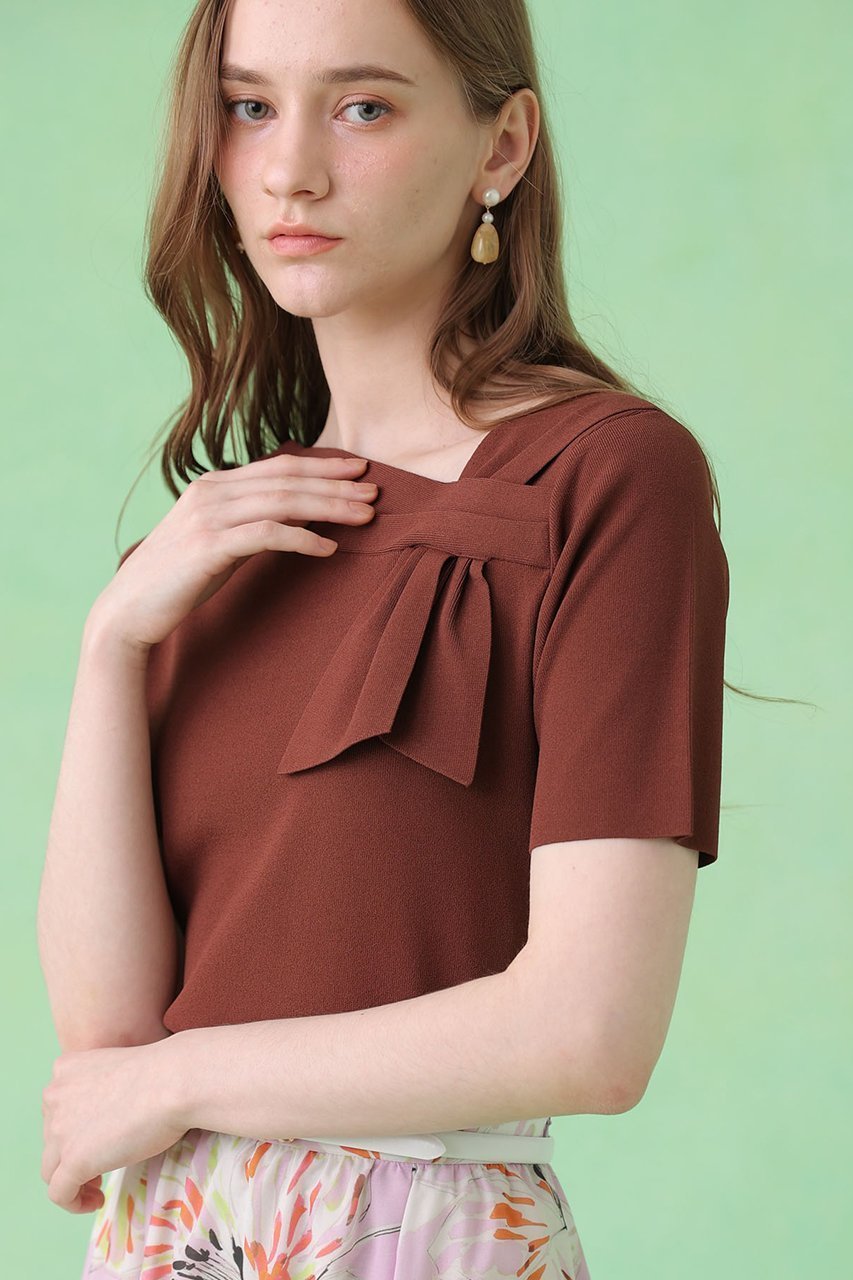 【アナイ/ANAYI】のアシンメトリクリボン プルオーバー 人気、トレンドファッション・服の通販 founy(ファニー) 　ファッション　Fashion　レディースファッション　Fashion for Women　トップス・カットソー　Cut & Sew Tops　ニット　Knit Tops & Sweaters　カジュアルプルオーバー・ニットトップス　Pullovers & Knit Tops / Casual Pullovers　アシンメトリー　Asymmetrical Style　ストレッチ　Stretch, Stretchy Fabric　デコルテ　Décolleté, Neckline　トレンド　Trend, Trending Now　リボン　Ribbon, Bow　新作・新入荷　New Arrivals / New In　other-8|ID: prp329100004937038 ipo3291000000037046756