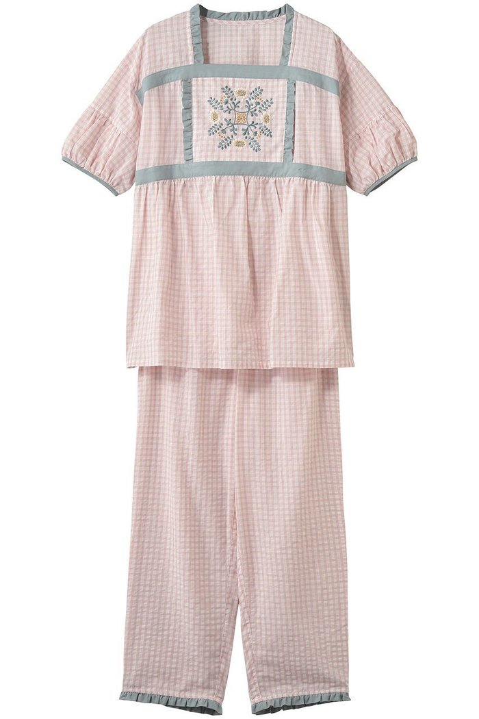 【キッドブルー/KID BLUE】の26ギンガムフラワーエンブパジャマ インテリア・キッズ・メンズ・レディースファッション・服の通販 founy(ファニー) https://founy.com/ ファッション Fashion レディースファッション Fashion for Women トップス・カットソー Cut & Sew Tops ギンガム Gingham, Gingham Fabric スリーブ Sleeve, Long Sleeve / Short Sleeve パジャマ Pajamas, Sleepwear フェミニン Feminine, Girly フリル Frill, Ruffle リラックス Relax, Relaxed Fit 新作・新入荷 New Arrivals / New In |ID: prp329100004937076 ipo3291000000037046987