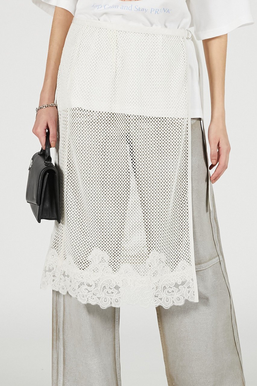 【プランク プロジェクト/PRANK PROJECT】のメッシュレースラップスカート / Mesh Lace Wrap Skirt 人気、トレンドファッション・服の通販 founy(ファニー) 　ファッション　Fashion　レディースファッション　Fashion for Women　スカート　Skirts　ロングスカート　Long Skirts / Maxi & Midi Skirts　エレガント 上品　Elegant　スポーティ　Sporty, Casual Athletic　タイトスカート　Pencil Skirt, Tight Skirt　テクスチャー　Texture, Textured Fabric　バランス　Balance, Style Balance　メタル　Metal, Metal Parts　メッシュ　Mesh, Net Fabric　レース　Lace, Lace Fabric　ロング　Long, Long-Length　新作・新入荷　New Arrivals / New In　other-2|ID: prp329100004937202 ipo3291000000037047851