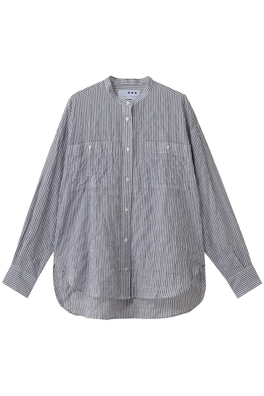 【スリー ドッツ/three dots】のShirring swell シャツ インテリア・キッズ・メンズ・レディースファッション・服の通販 founy(ファニー) 　ファッション　Fashion　レディースファッション　Fashion for Women　トップス・カットソー　Cut & Sew Tops　シャツ・ブラウス・オフィスカジュアル　Elegant Blouses & Button-Ups　ロングTシャツ・Tシャツ　Longline T-Shirts & Tees　カットソー・ベーシックTシャツ　Cut-and-Sewn Tops / Stretch Tees & Basics　おすすめ　Recommended / Our Picks　シャーリング　Shirring, Ruched　シンプル　Simple, Minimal　スリーブ　Sleeve, Long Sleeve / Short Sleeve　モダン　Modern, Contemporary　ロング　Long, Long-Length　新作・新入荷　New Arrivals / New In　無地　Plain, Solid Color　ネイビー/ホワイト|ID: prp329100004937303 ipo3291000000037048539