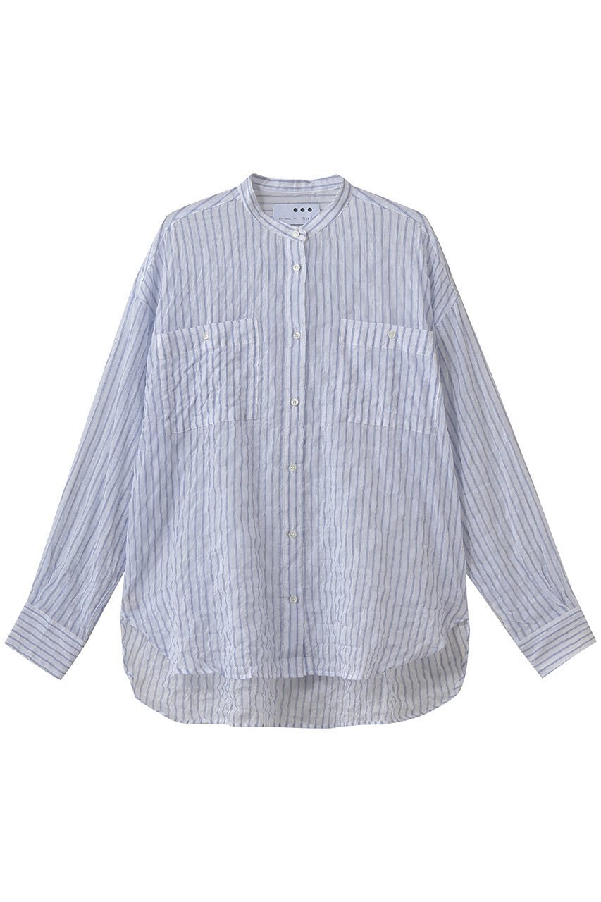 【スリー ドッツ/three dots】のShirring swell シャツ インテリア・キッズ・メンズ・レディースファッション・服の通販 founy(ファニー) 　ファッション　Fashion　レディースファッション　Fashion for Women　トップス・カットソー　Cut & Sew Tops　シャツ・ブラウス・オフィスカジュアル　Elegant Blouses & Button-Ups　ロングTシャツ・Tシャツ　Longline T-Shirts & Tees　カットソー・ベーシックTシャツ　Cut-and-Sewn Tops / Stretch Tees & Basics　おすすめ　Recommended / Our Picks　シャーリング　Shirring, Ruched　シンプル　Simple, Minimal　スリーブ　Sleeve, Long Sleeve / Short Sleeve　モダン　Modern, Contemporary　ロング　Long, Long-Length　新作・新入荷　New Arrivals / New In　無地　Plain, Solid Color　ホワイト/ブルー|ID: prp329100004937303 ipo3291000000037048540