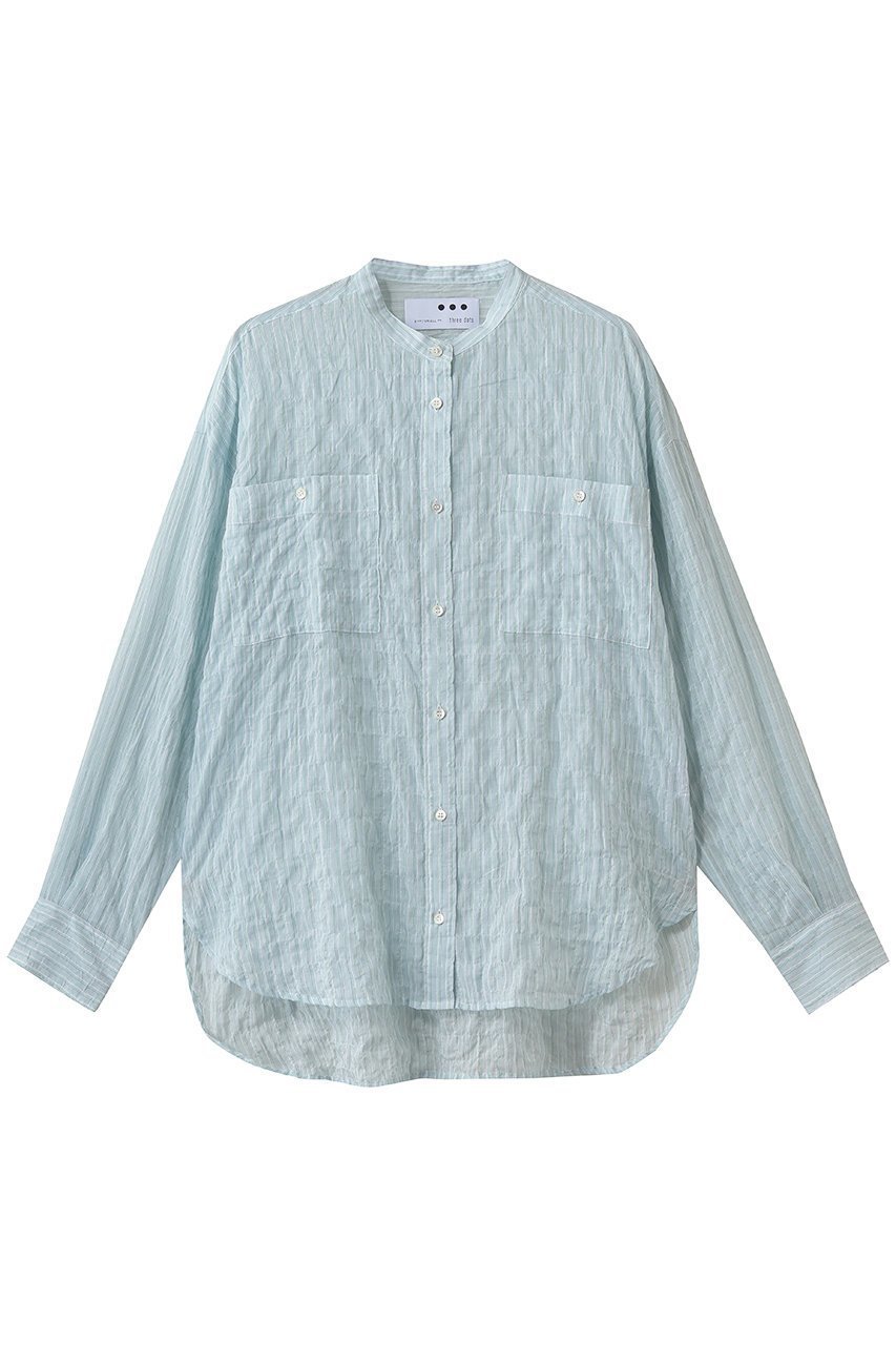 【スリー ドッツ/three dots】のShirring swell シャツ インテリア・キッズ・メンズ・レディースファッション・服の通販 founy(ファニー) 　ファッション　Fashion　レディースファッション　Fashion for Women　トップス・カットソー　Cut & Sew Tops　シャツ・ブラウス・オフィスカジュアル　Elegant Blouses & Button-Ups　ロングTシャツ・Tシャツ　Longline T-Shirts & Tees　カットソー・ベーシックTシャツ　Cut-and-Sewn Tops / Stretch Tees & Basics　おすすめ　Recommended / Our Picks　シャーリング　Shirring, Ruched　シンプル　Simple, Minimal　スリーブ　Sleeve, Long Sleeve / Short Sleeve　モダン　Modern, Contemporary　ロング　Long, Long-Length　新作・新入荷　New Arrivals / New In　無地　Plain, Solid Color　ライトブルー/グリーン|ID: prp329100004937303 ipo3291000000037048541