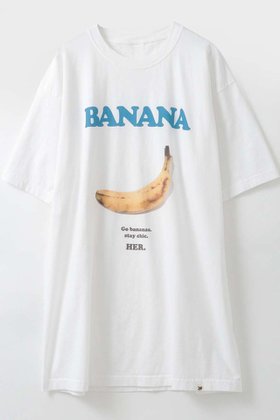 【ハー/HER.】のBANANA T-shirt 大人の最旬トレンドファッション＆コーディネート founy(ファウニー) ファッション Fashion レディースファッション Fashion for Women トップス・カットソー Cut & Sew Tops シャツ・ブラウス・オフィスカジュアル Elegant Blouses & Button-Ups ロングTシャツ・Tシャツ Longline T-Shirts & Tees カットソー・ベーシックTシャツ Cut-and-Sewn Tops / Stretch Tees & Basics ショート Short, Short Length スリーブ Sleeve, Long Sleeve / Short Sleeve ヴィンテージ Vintage Style 再入荷 Restock / Back in Stock |ID:prp329100004937416