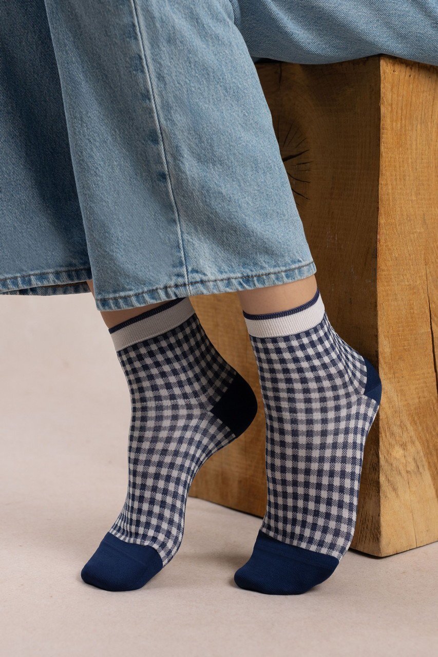 【ブルーフォレ/BLEUFORET】の6601 マーセライズドコットン ギンガムチェックアンクルソックス インテリア・キッズ・メンズ・レディースファッション・服の通販 founy(ファニー) 　ファッション　Fashion　レディースファッション　Fashion for Women　ソックス&靴下　Socks & Hosiery　レッグウェア・ストッキング　Legwear & Hosiery　アンクル　Ankle-Length Design　ギンガム　Gingham, Gingham Fabric　シルケット　Silket, Silky Cotton　ソックス　Socks, Hosiery　チェック　Check, Plaid, Tartan　フィット　Fit, Slim Fit　春　Spring　ネイビー|ID: prp329100004937611 ipo3291000000037050696