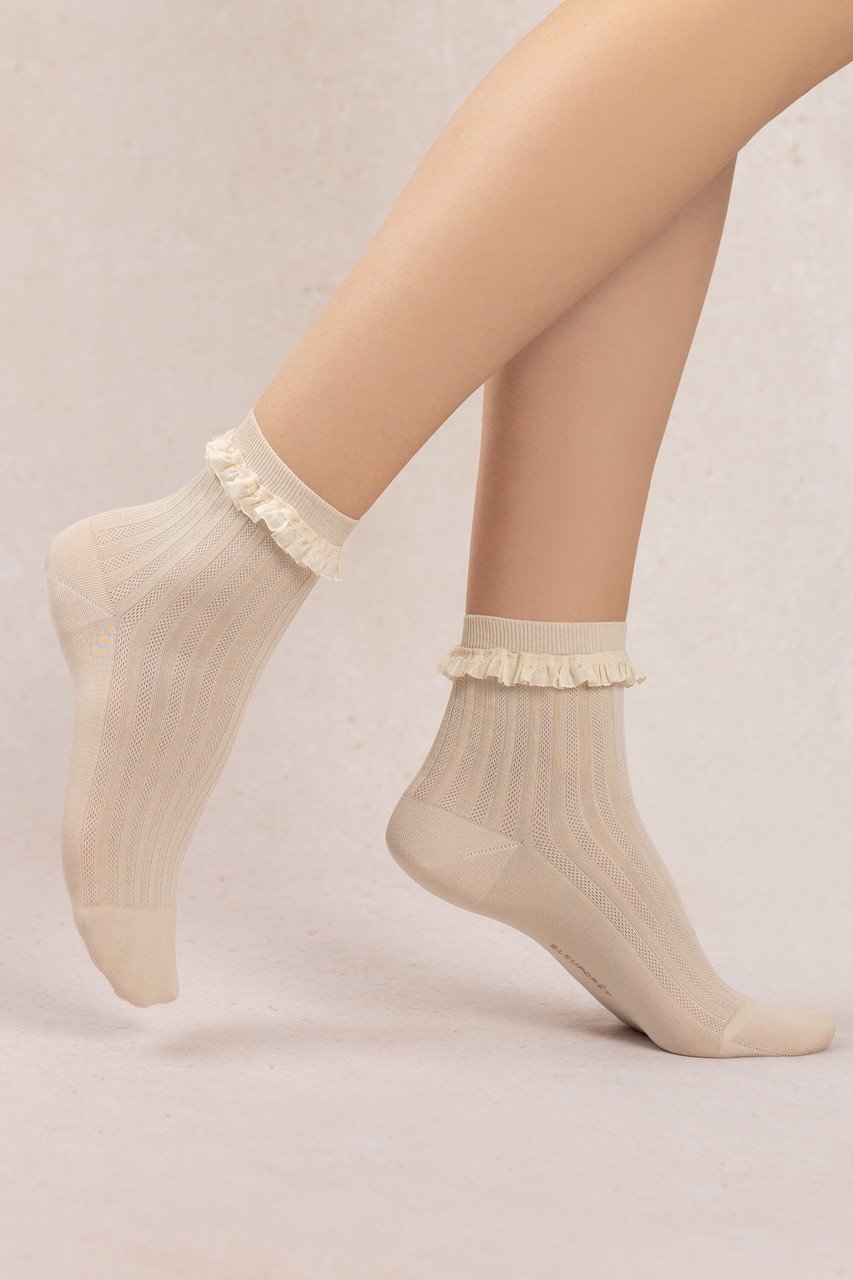 【ブルーフォレ/BLEUFORET】の6597 マーセライズドコットン フリルアンクルソックス インテリア・キッズ・メンズ・レディースファッション・服の通販 founy(ファニー) 　ファッション　Fashion　レディースファッション　Fashion for Women　ソックス&靴下　Socks & Hosiery　レッグウェア・ストッキング　Legwear & Hosiery　アンクル　Ankle-Length Design　ソックス　Socks, Hosiery　フェミニン　Feminine, Girly　フリル　Frill, Ruffle　ベージュ|ID: prp329100004937613 ipo3291000000037050703