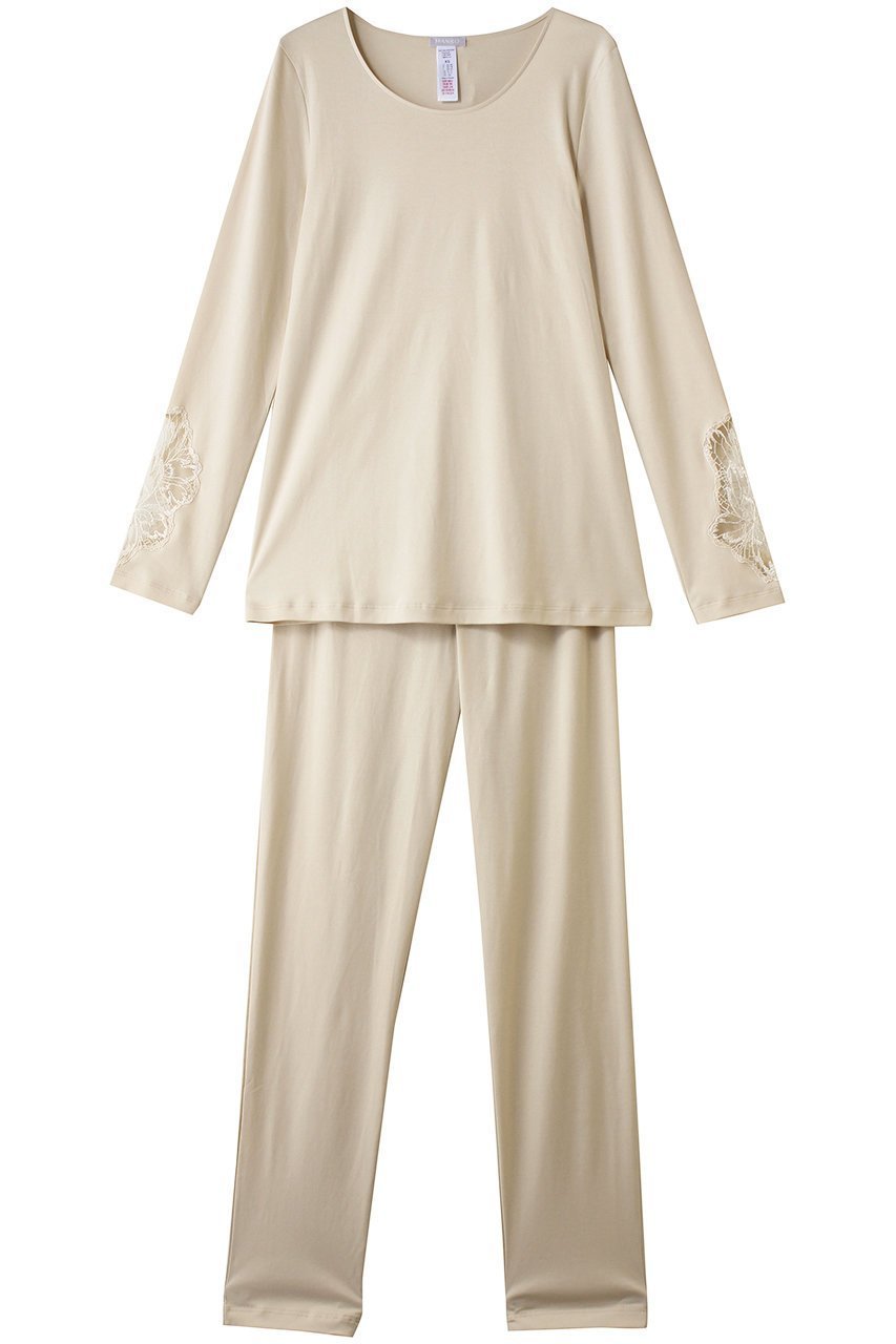 【ハンロ/HANRO】の袖レースパジャマ インテリア・キッズ・メンズ・レディースファッション・服の通販 founy(ファニー) 　ファッション　Fashion　レディースファッション　Fashion for Women　トップス・カットソー　Cut & Sew Tops　エレガント 上品　Elegant　シルケット　Silket, Silky Cotton　パジャマ　Pajamas, Sleepwear　ボトム　Bottoms, Lower Wear　ラグジュアリー　Luxury, Elegant　リュクス　Luxury, Elegant, High-End, Chic　リラックス　Relax, Relaxed Fit　レース　Lace, Lace Fabric　サマーサンド|ID: prp329100004937672 ipo3291000000037051134