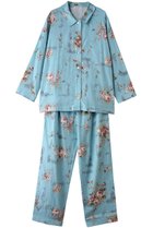 【イクコ/IKUKO】のダブルガーゼ花柄プリント襟付き長袖パジャマ ブルー|ID: prp329100004937762 ipo3291000000037051734