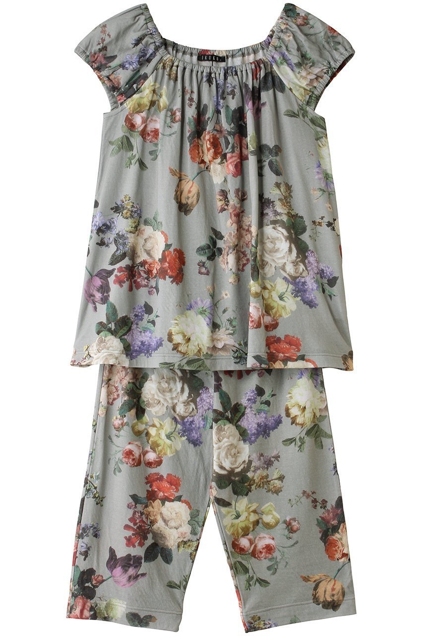 【イクコ/IKUKO】の60接結花柄ニットギャザーパジャマ インテリア・キッズ・メンズ・レディースファッション・服の通販 founy(ファニー) 　ファッション　Fashion　レディースファッション　Fashion for Women　トップス・カットソー　Cut & Sew Tops　ニット　Knit Tops & Sweaters　花柄・フラワープリント・モチーフ　Floral Prints & Motifs / Flower Pattern Tops　ギャザー　Gathered, Ruffled　パジャマ　Pajamas, Sleepwear　フラワー　Flower, Floral　リラックス　Relax, Relaxed Fit　グレー|ID: prp329100004937795 ipo3291000000037051943
