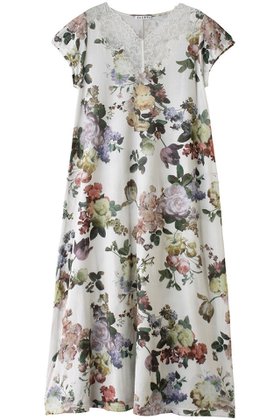 【イクコ/IKUKO】の60接結花柄ニットレースVネックネグリジェ 人気、トレンドファッション・服の通販 founy(ファニー) ファッション Fashion レディースファッション Fashion for Women ワンピース Dresses ダブル Double, Double-Breasted デコルテ Décolleté, Neckline パジャマ Pajamas, Sleepwear フラワー Flower, Floral プリント Print, Printed Pattern リラックス Relax, Relaxed Fit レース Lace, Lace Fabric エレガント 上品 Elegant |ID:prp329100004937796