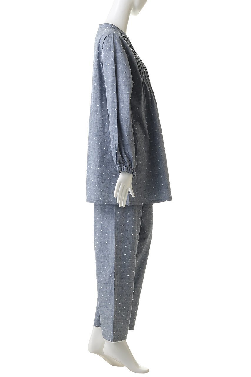 【キッドブルー/KID BLUE】の26ドビードットシャンブレーパジャマ 人気、トレンドファッション・服の通販 founy(ファニー) 　ファッション　Fashion　レディースファッション　Fashion for Women　トップス・カットソー　Cut & Sew Tops　ギャザー　Gathered, Ruffled　スリーブ　Sleeve, Long Sleeve / Short Sleeve　ドット　Polka Dot, Dot Pattern　パジャマ　Pajamas, Sleepwear　ロング　Long, Long-Length　再入荷　Restock / Back in Stock　other-3|ID: prp329100004938191 ipo3291000000037055032