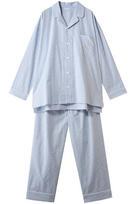 【キッドブルー/KID BLUE】の26ドビードットシャンブレーパジャマ 大人の最旬トレンドファッション＆コーディネート founy(ファウニー) ファッション Fashion レディースファッション Fashion for Women トップス・カットソー Cut & Sew Tops シャンブレー Chambray, Denim-Like Fabric スリーブ Sleeve, Long Sleeve / Short Sleeve パジャマ Pajamas, Sleepwear ロング Long, Long-Length 再入荷 Restock / Back in Stock 定番 Standard, Basic Item |ID:prp329100004938191