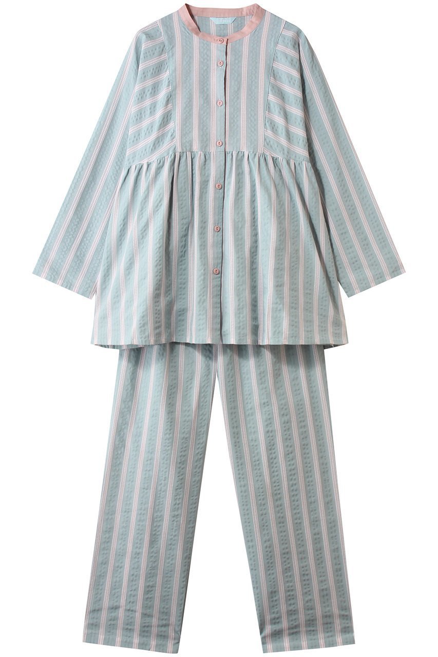 【キッドブルー/KID BLUE】のオーガニックコットンからみ織りパジャマ 人気、トレンドファッション・服の通販 founy(ファニー) 　ファッション　Fashion　レディースファッション　Fashion for Women　トップス・カットソー　Cut & Sew Tops　ストライプ　Stripe, Striped Pattern　スリーブ　Sleeve, Long Sleeve / Short Sleeve　パジャマ　Pajamas, Sleepwear　ロング　Long, Long-Length　再入荷　Restock / Back in Stock　夏　Summer　春　Spring　S/S・春夏　SS, Spring/Summer, Warm Season　 other-1|ID: prp329100004938192 ipo3291000000037055036