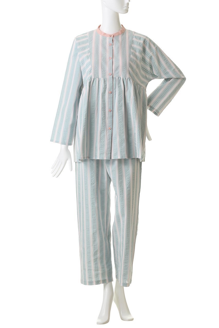 【キッドブルー/KID BLUE】のオーガニックコットンからみ織りパジャマ 人気、トレンドファッション・服の通販 founy(ファニー) 　ファッション　Fashion　レディースファッション　Fashion for Women　トップス・カットソー　Cut & Sew Tops　ストライプ　Stripe, Striped Pattern　スリーブ　Sleeve, Long Sleeve / Short Sleeve　パジャマ　Pajamas, Sleepwear　ロング　Long, Long-Length　再入荷　Restock / Back in Stock　夏　Summer　春　Spring　S/S・春夏　SS, Spring/Summer, Warm Season　other-2|ID: prp329100004938192 ipo3291000000037055039