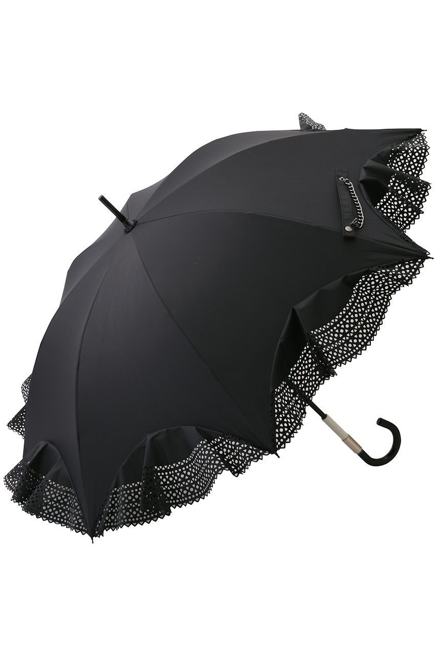 【ムーンバット/MOONBAT】の【Sun dress】パンチングフリル 晴雨兼用日傘 ショート長傘 インテリア・キッズ・メンズ・レディースファッション・服の通販 founy(ファニー) 　ファッション　Fashion　レディースファッション　Fashion for Women　ワンピース　Dresses　フォーマル・パーティードレス・結婚式用ドレス　Elegant & Casual Dresses　レイングッズ・傘・晴雨兼用傘　Umbrellas & Rain Gear　ショート　Short, Short Length　ハンカチ　Handkerchief, Hanky　フェミニン　Feminine, Girly　フリル　Frill, Ruffle　エレガント 上品　Elegant　傘　Umbrella, Parasol　再入荷　Restock / Back in Stock　夏　Summer　日傘　Parasol, UV Umbrella　時計　Watch, Wristwatch　ブラック|ID: prp329100004938218 ipo3291000000037055284