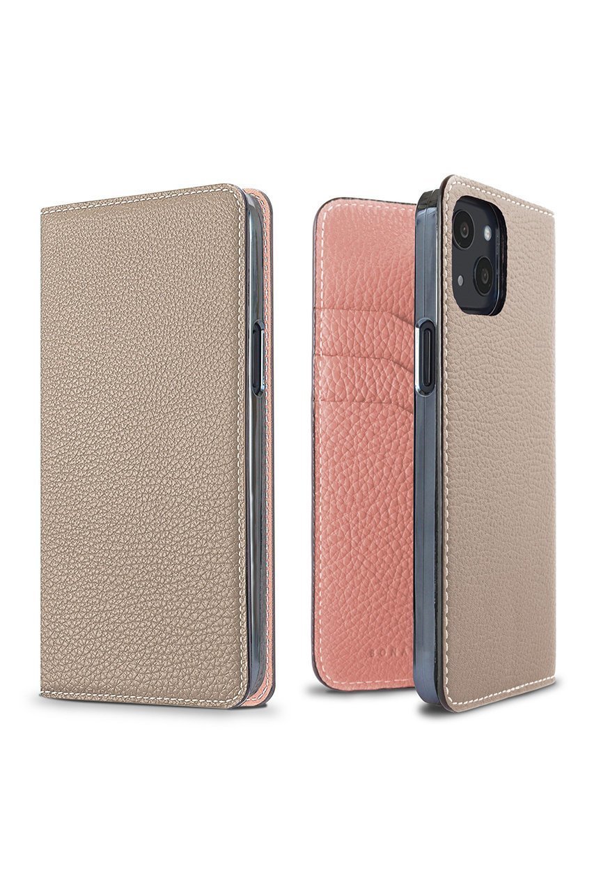 【ボナベンチュラ/BONAVENTURA】のiPhone13 ダイアリーケース シュリンクレザー インテリア・キッズ・メンズ・レディースファッション・服の通販 founy(ファニー) 　ファッション　Fashion　レディースファッション　Fashion for Women　iPhone アイフォーン　iPhone　ユニセックス　Unisex, Genderless　スマホケース　Smartphone Case　スマート　Smart, Elegant　ポケット　Pocket, Pocket Detail　エレガント 上品　Elegant　再入荷　Restock / Back in Stock　手帳　Planner, Notebook　グレージュ x コーラル|ID: prp329100004938243 ipo3291000000037055542