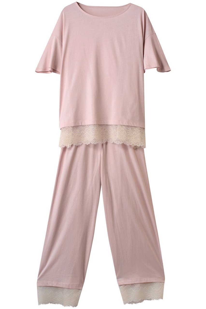 【キッドブルー/KID BLUE】の25CR天竺レースパジャマ インテリア・キッズ・メンズ・レディースファッション・服の通販 founy(ファニー) 　ファッション　Fashion　レディースファッション　Fashion for Women　トップス・カットソー　Cut & Sew Tops　スリーブ　Sleeve, Long Sleeve / Short Sleeve　パジャマ　Pajamas, Sleepwear　フェミニン　Feminine, Girly　レース　Lace, Lace Fabric　再入荷　Restock / Back in Stock　夏　Summer　ピンク|ID: prp329100004938294 ipo3291000000037056074