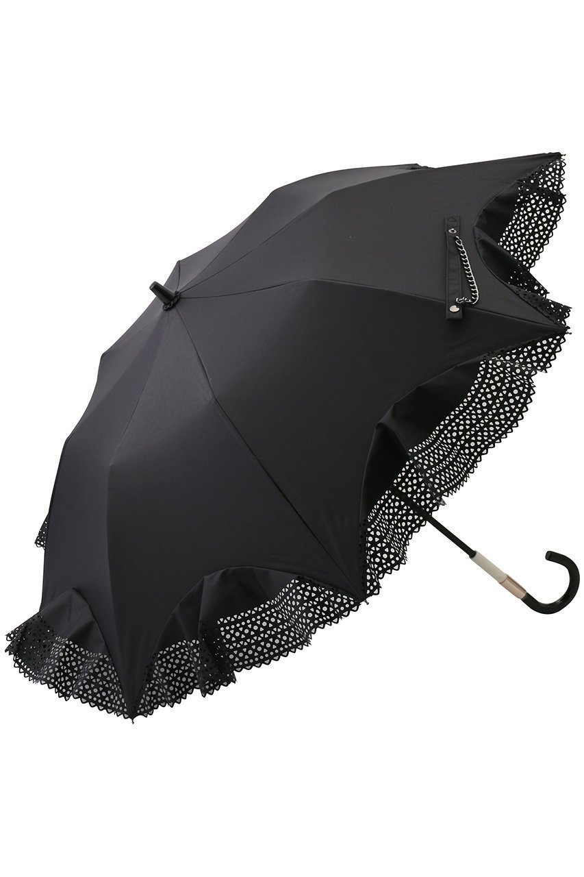 【ムーンバット/MOONBAT】の【Sun dress】パンチングフリル 晴雨兼用日傘 2段折りたたみ傘 インテリア・キッズ・メンズ・レディースファッション・服の通販 founy(ファニー) 　ファッション　Fashion　レディースファッション　Fashion for Women　ワンピース　Dresses　フォーマル・パーティードレス・結婚式用ドレス　Elegant & Casual Dresses　レイングッズ・傘・晴雨兼用傘　Umbrellas & Rain Gear　チェーン　Chain, Chain Strap　ハンカチ　Handkerchief, Hanky　フェミニン　Feminine, Girly　フォルム　Silhouette, Form　モダン　Modern, Contemporary　エレガント 上品　Elegant　傘　Umbrella, Parasol　再入荷　Restock / Back in Stock　日傘　Parasol, UV Umbrella　時計　Watch, Wristwatch　ブラック|ID: prp329100004938297 ipo3291000000037056102