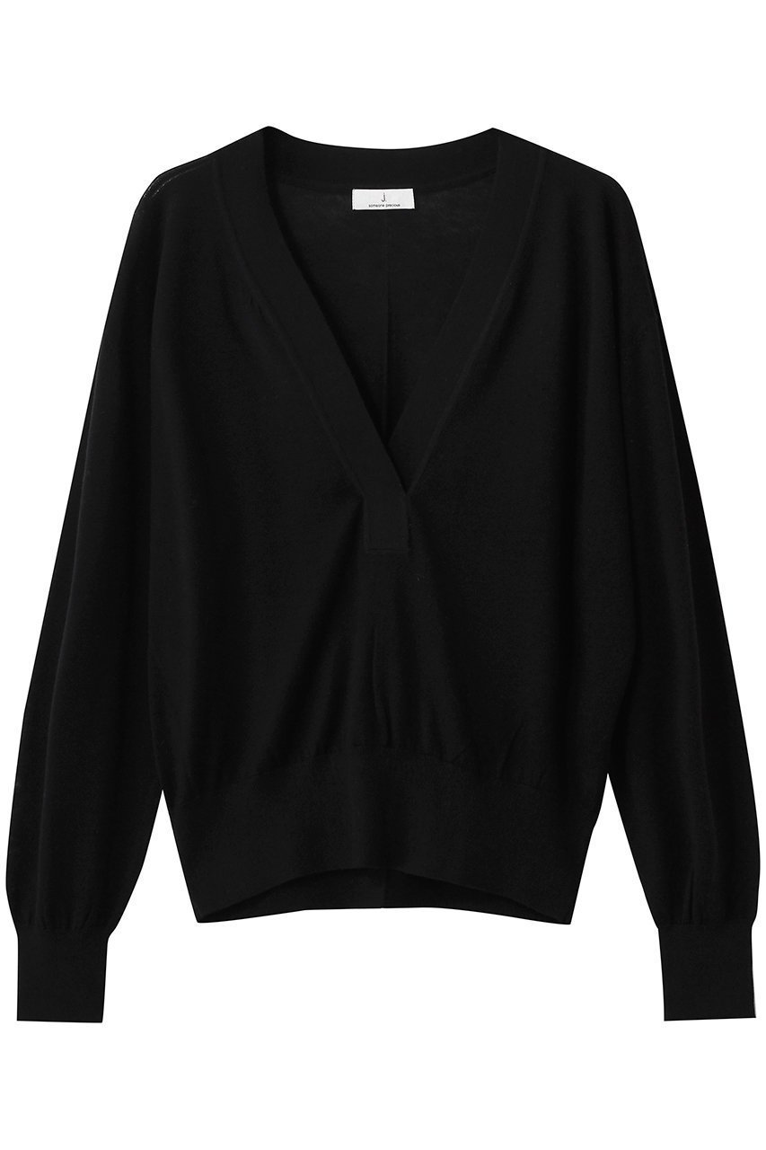 【ジェイドット/j.】のドレープウール 深Vネックセーター インテリア・キッズ・メンズ・レディースファッション・服の通販 founy(ファニー) 　ファッション　Fashion　レディースファッション　Fashion for Women　トップス・カットソー　Cut & Sew Tops　ニット　Knit Tops & Sweaters　カジュアルプルオーバー・ニットトップス　Pullovers & Knit Tops / Casual Pullovers　Vネックトップス　V-Neck Tops / V-Cut Neckline Shirts　なめらか　Smooth, Silky Texture　インナー　Innerwear　スリーブ　Sleeve, Long Sleeve / Short Sleeve　セーター　Sweater, Knitwear　ドレープ　Drape, Draping Fabric　ロング　Long, Long-Length　新作・新入荷　New Arrivals / New In　ブラック|ID: prp329100004938606 ipo3291000000037058718