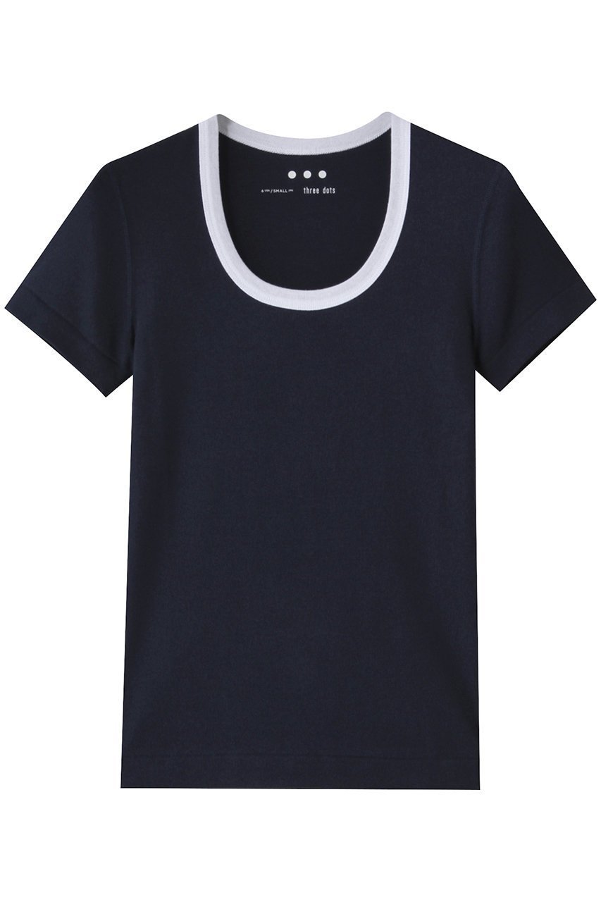 【スリー ドッツ/three dots】のリンガー ジェシカ カットソー インテリア・キッズ・メンズ・レディースファッション・服の通販 founy(ファニー) 　ファッション　Fashion　レディースファッション　Fashion for Women　トップス・カットソー　Cut & Sew Tops　シャツ・ブラウス・オフィスカジュアル　Elegant Blouses & Button-Ups　ロングTシャツ・Tシャツ　Longline T-Shirts & Tees　カットソー・ベーシックTシャツ　Cut-and-Sewn Tops / Stretch Tees & Basics　おすすめ　Recommended / Our Picks　インナー　Innerwear　カットソー　Cut and Sewn Top　ショート　Short, Short Length　シンプル　Simple, Minimal　スリーブ　Sleeve, Long Sleeve / Short Sleeve　バランス　Balance, Style Balance　フィット　Fit, Slim Fit　再入荷　Restock / Back in Stock　ネイビー|ID: prp329100004938614 ipo3291000000037058769