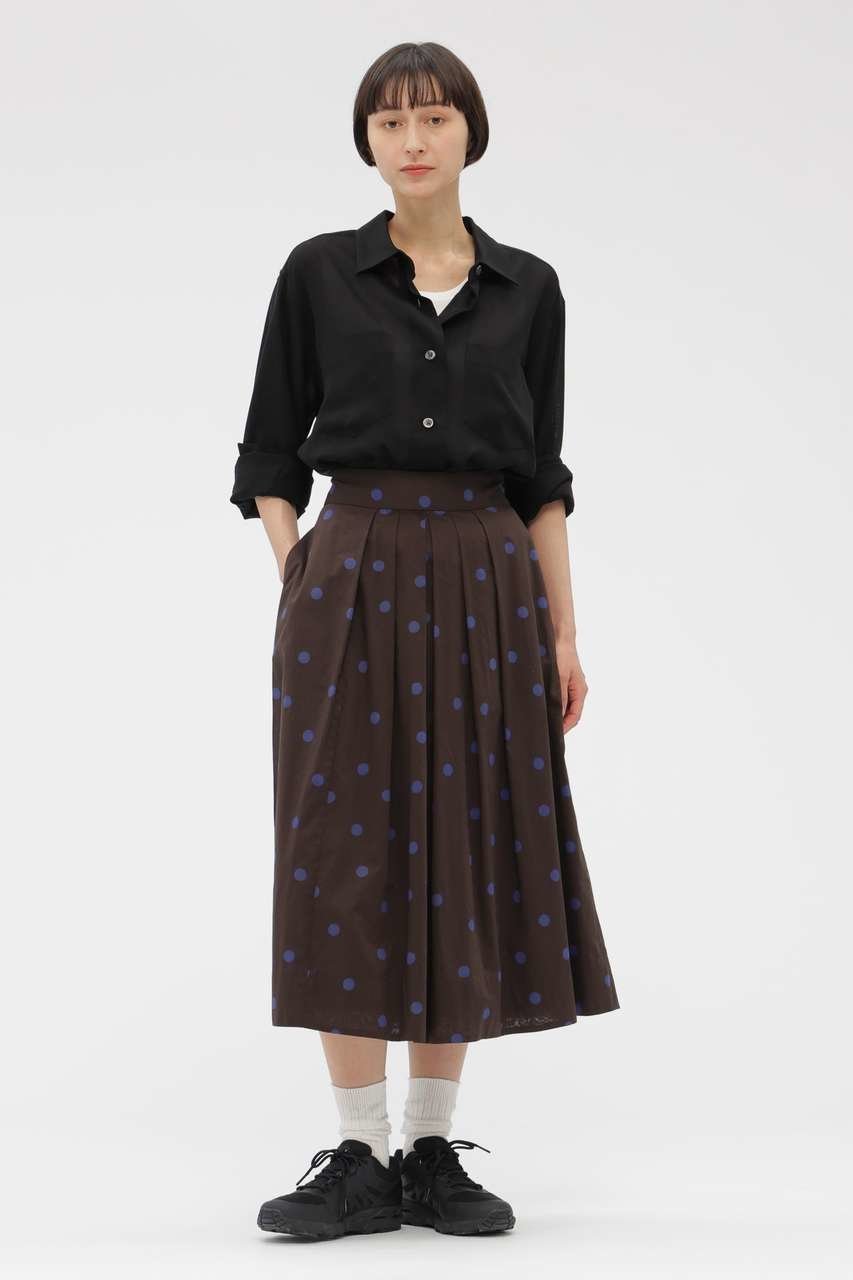 【マーガレットハウエル/MARGARET HOWELL】のPOLKA DOT COTTON POPLIN SKIRT インテリア・キッズ・メンズ・レディースファッション・服の通販 founy(ファニー) 　ファッション　Fashion　レディースファッション　Fashion for Women　スカート　Skirts　ロングスカート　Long Skirts / Maxi & Midi Skirts　ドット　Polka Dot, Dot Pattern　フロント　Front, Front Design　マーガレット　Marguerite, Daisy Pattern　リラックス　Relax, Relaxed Fit　ロング　Long, Long-Length　新作・新入荷　New Arrivals / New In　ブラウン|ID: prp329100004938692 ipo3291000000037059316