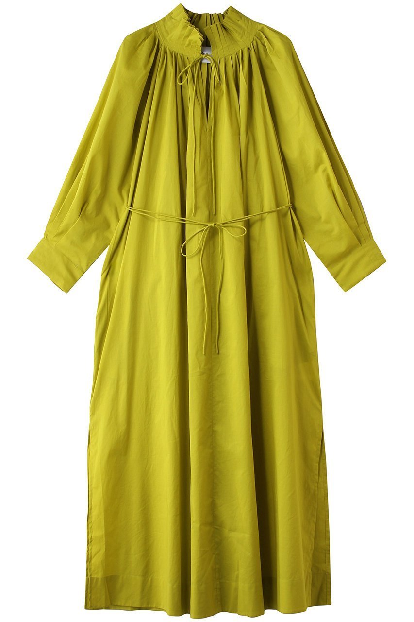 【マーレット/MERLETTE】のSHORE DRESS プリーツネック ギャザーロングドレス インテリア・キッズ・メンズ・レディースファッション・服の通販 founy(ファニー) 　ファッション　Fashion　レディースファッション　Fashion for Women　ワンピース　Dresses　フォーマル・パーティードレス・結婚式用ドレス　Elegant & Casual Dresses　チュニック　Tunic Tops & Dresses　ギャザー　Gathered, Ruffled　スリーブ　Sleeve, Long Sleeve / Short Sleeve　チュニック　Tunic, Long Top　ドレス　Dress, One-Piece　プリーツ　Pleats, Pleated　リラックス　Relax, Relaxed Fit　ロング　Long, Long-Length　新作・新入荷　New Arrivals / New In　ライム|ID: prp329100004938696 ipo3291000000037059345