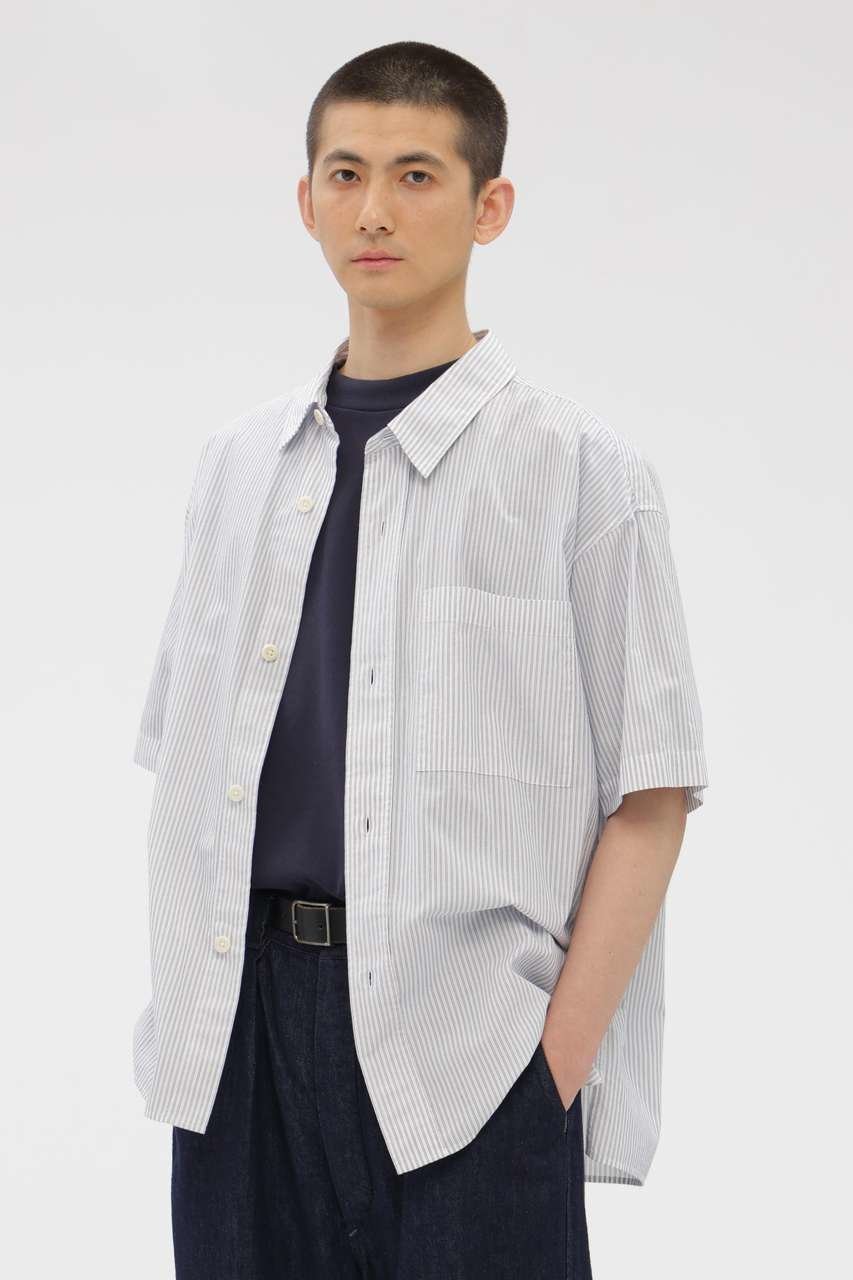 【マーガレット ハウエル/MARGARET HOWELL / MEN】のYARN DYED COTTON VOILE SHIRT インテリア・キッズ・メンズ・レディースファッション・服の通販 founy(ファニー) 　ファッション　Fashion　レディースファッション　Fashion for Women　トップス・カットソー　Cut & Sew Tops　シャツ・ブラウス・オフィスカジュアル　Elegant Blouses & Button-Ups　カッティング　Cutting Detail　ショート　Short, Short Length　シンプル　Simple, Minimal　スクエア　Square, Square Shape　ストライプ　Stripe, Striped Pattern　スリーブ　Sleeve, Long Sleeve / Short Sleeve　チェック　Check, Plaid, Tartan　フロント　Front, Front Design　ラウンド　Round, Round Neck　半袖　Short Sleeve, Half Sleeve　夏　Summer　新作・新入荷　New Arrivals / New In　ブルー|ID: prp329100004938765 ipo3291000000037059887