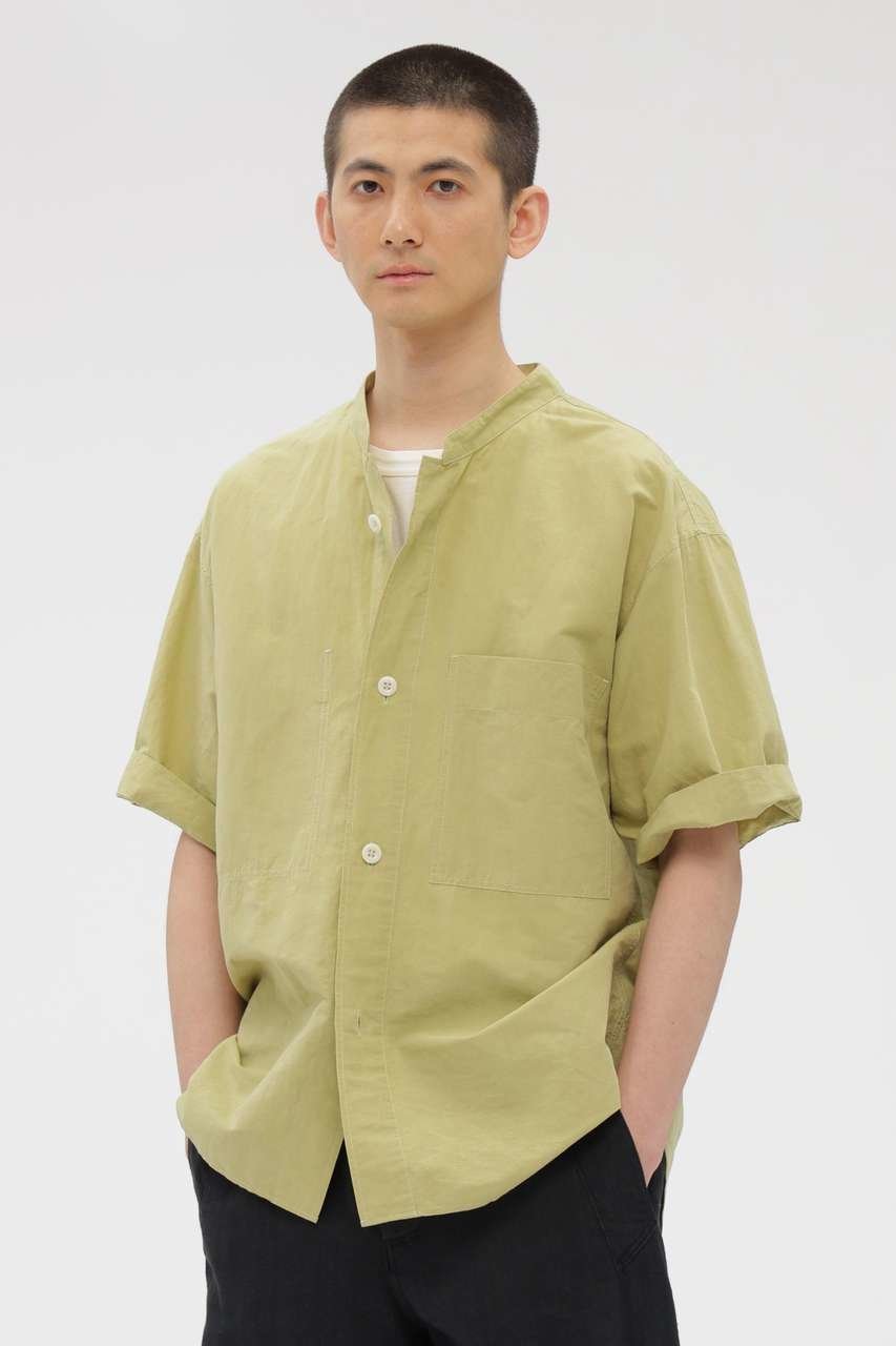 【マーガレット ハウエル/MARGARET HOWELL / MEN】のHIGH COUNT DRY COTTON LINEN SHIRT インテリア・キッズ・メンズ・レディースファッション・服の通販 founy(ファニー) 　ファッション　Fashion　レディースファッション　Fashion for Women　トップス・カットソー　Cut & Sew Tops　シャツ・ブラウス・オフィスカジュアル　Elegant Blouses & Button-Ups　コンパクト　Compact, Small Size　ショート　Short, Short Length　スタンド　Stand Collar, Upright Stand　スリーブ　Sleeve, Long Sleeve / Short Sleeve　パッチ　Patch, Appliqué　ポケット　Pocket, Pocket Detail　リネン　Linen, Linen Fabric　ワーク　Workwear, Utility Style　新作・新入荷　New Arrivals / New In　イエロー|ID: prp329100004938766 ipo3291000000037059897