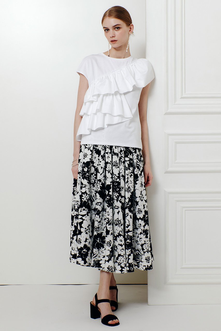 【アルアバイル/allureville】の【LOULOU WILLOUGHBY】モノトーンフラワープリントギャザースカート 人気、トレンドファッション・服の通販 founy(ファニー) 　ファッション　Fashion　レディースファッション　Fashion for Women　スカート　Skirts　ロングスカート　Long Skirts / Maxi & Midi Skirts　ギャザー　Gathered, Ruffled　フェミニン　Feminine, Girly　フラワー　Flower, Floral　プリント　Print, Printed Pattern　モノトーン　Monotone, Black and White　ロング　Long, Long-Length　新作・新入荷　New Arrivals / New In　other-6|ID: prp329100004941587 ipo3291000000037087705