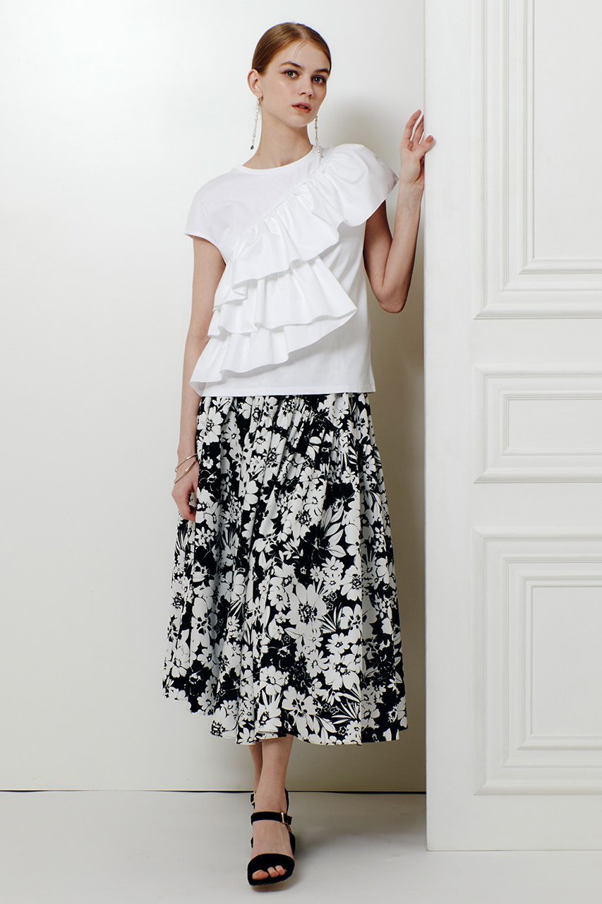 【アルアバイル/allureville】の【LOULOU WILLOUGHBY】モノトーンフラワープリントギャザースカート 人気、トレンドファッション・服の通販 founy(ファニー) 　ファッション　Fashion　レディースファッション　Fashion for Women　スカート　Skirts　ロングスカート　Long Skirts / Maxi & Midi Skirts　ギャザー　Gathered, Ruffled　フェミニン　Feminine, Girly　フラワー　Flower, Floral　プリント　Print, Printed Pattern　モノトーン　Monotone, Black and White　ロング　Long, Long-Length　新作・新入荷　New Arrivals / New In　other-7|ID: prp329100004941587 ipo3291000000037087706