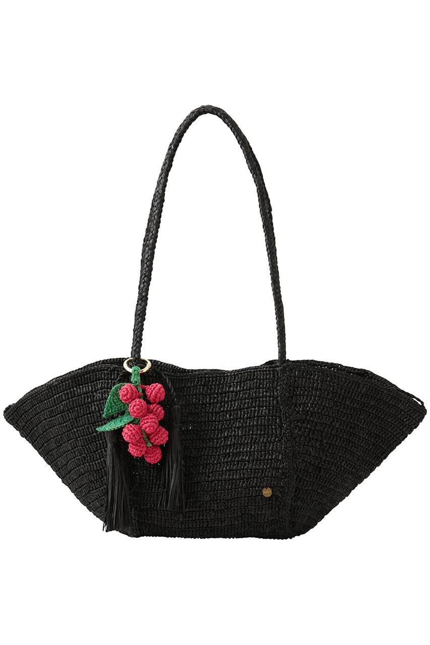 【メゾン エヌ アッシュ パリ/MAISON N H PARIS】のCROISSANT チャーム付きカゴバッグ インテリア・キッズ・メンズ・レディースファッション・服の通販 founy(ファニー) 　ファッション　Fashion　レディースファッション　Fashion for Women　バッグ　Bags　エレガント 上品　Elegant　チャーム　Charm, Pendant　デニム　Denim, Jeans Material　ラフィア　Raffia, Natural Straw　新作・新入荷　New Arrivals / New In　ブラック×フランボワーズ|ID: prp329100004941592 ipo3291000000037087743