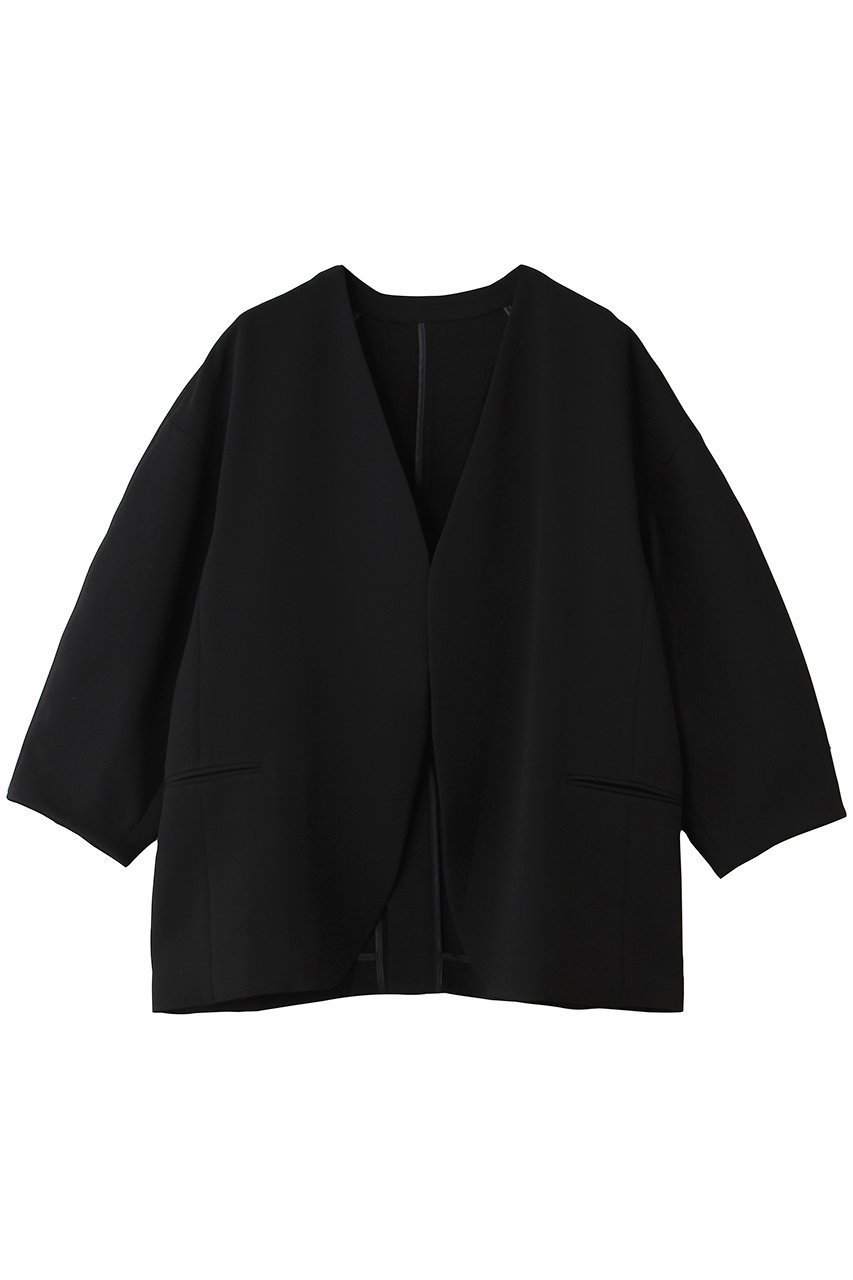 【アルアバイル/allureville】のダブルクロスカラーレスジャケット インテリア・キッズ・メンズ・レディースファッション・服の通販 founy(ファニー) 　ファッション　Fashion　レディースファッション　Fashion for Women　アウター　Coat / Outerwear Collection　レディースジャケット・軽アウター　Jackets　なめらか　Smooth, Silky Texture　カーディガン　Cardigan, Knitwear　ジャケット　Jacket, Outerwear　スリーブ　Sleeve, Long Sleeve / Short Sleeve　ドレープ　Drape, Draping Fabric　新作・新入荷　New Arrivals / New In　ブラック|ID: prp329100004941636 ipo3291000000037088093