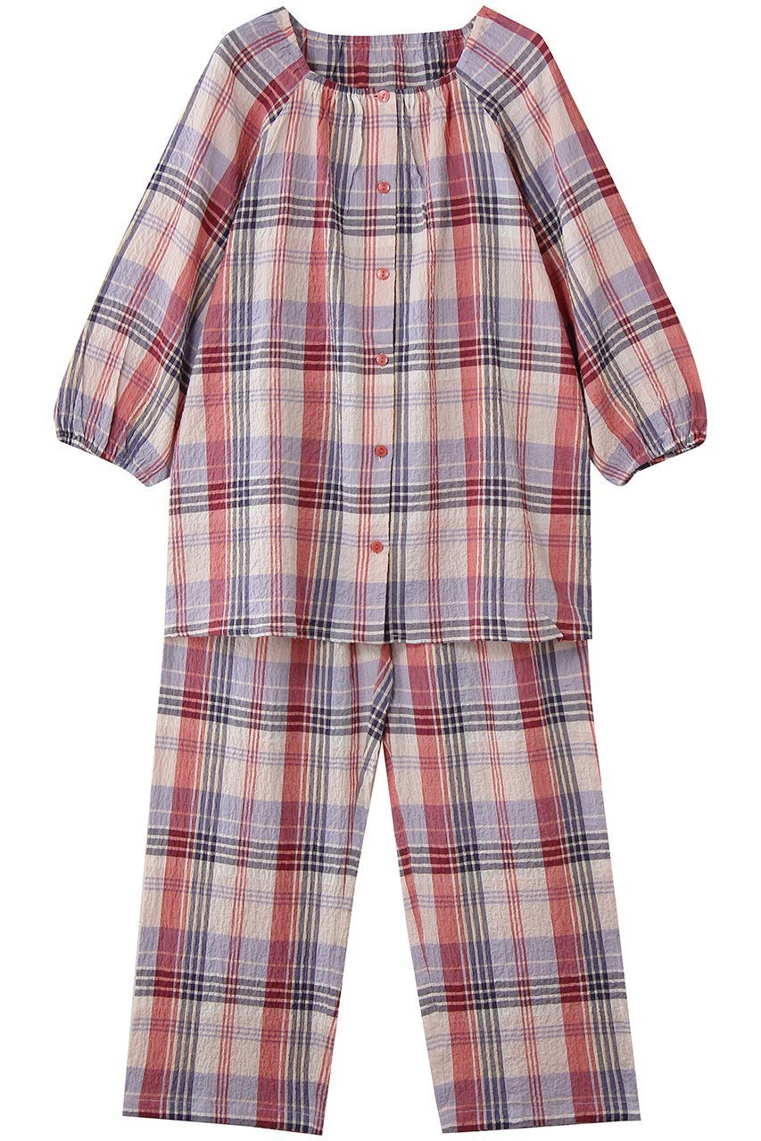 【キッドブルー/KID BLUE】の26シャーリングチェックパジャマ 人気、トレンドファッション・服の通販 founy(ファニー) 　ファッション　Fashion　レディースファッション　Fashion for Women　トップス・カットソー　Cut & Sew Tops　シャーリング　Shirring, Ruched　チェック　Check, Plaid, Tartan　パジャマ　Pajamas, Sleepwear　ボトム　Bottoms, Lower Wear　リラックス　Relax, Relaxed Fit　新作・新入荷　New Arrivals / New In　 other-1|ID: prp329100004941653 ipo3291000000037088217