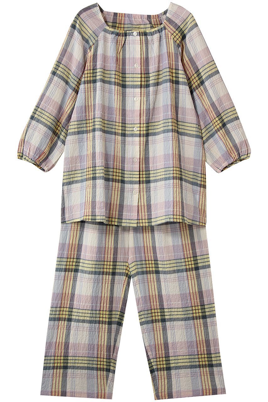 【キッドブルー/KID BLUE】の26シャーリングチェックパジャマ インテリア・キッズ・メンズ・レディースファッション・服の通販 founy(ファニー) 　ファッション　Fashion　レディースファッション　Fashion for Women　トップス・カットソー　Cut & Sew Tops　シャーリング　Shirring, Ruched　チェック　Check, Plaid, Tartan　パジャマ　Pajamas, Sleepwear　ボトム　Bottoms, Lower Wear　リラックス　Relax, Relaxed Fit　新作・新入荷　New Arrivals / New In　マルチ|ID: prp329100004941653 ipo3291000000037088220