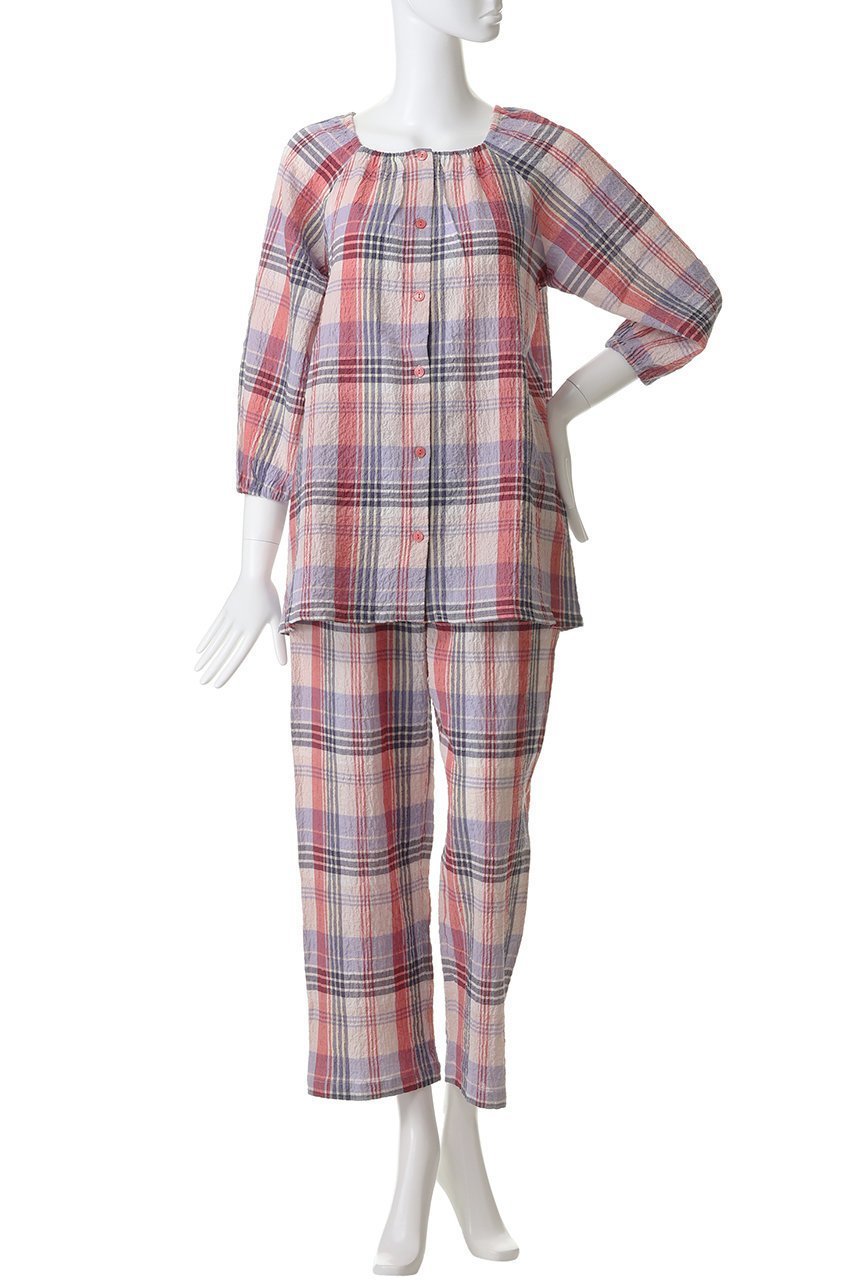 【キッドブルー/KID BLUE】の26シャーリングチェックパジャマ 人気、トレンドファッション・服の通販 founy(ファニー) 　ファッション　Fashion　レディースファッション　Fashion for Women　トップス・カットソー　Cut & Sew Tops　シャーリング　Shirring, Ruched　チェック　Check, Plaid, Tartan　パジャマ　Pajamas, Sleepwear　ボトム　Bottoms, Lower Wear　リラックス　Relax, Relaxed Fit　新作・新入荷　New Arrivals / New In　other-2|ID: prp329100004941653 ipo3291000000037088221