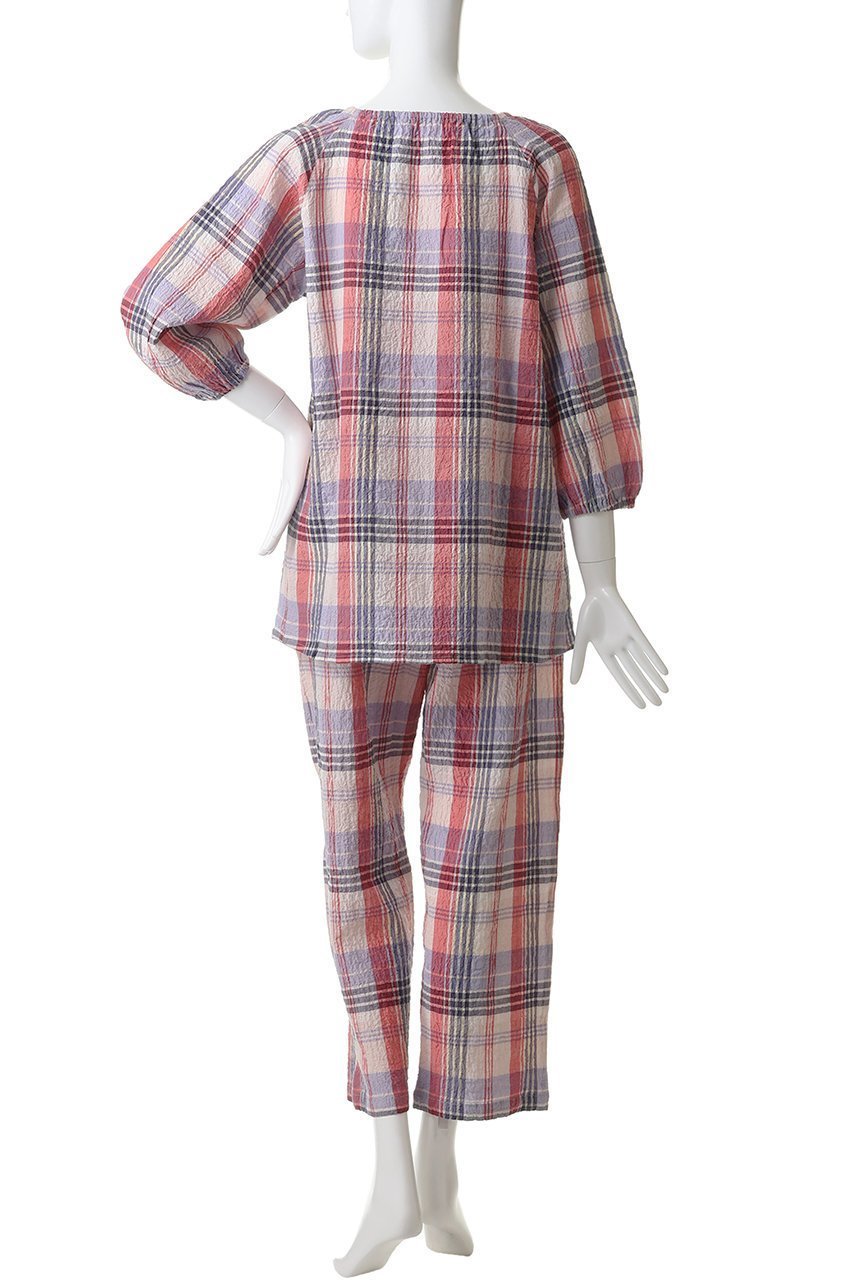 【キッドブルー/KID BLUE】の26シャーリングチェックパジャマ 人気、トレンドファッション・服の通販 founy(ファニー) 　ファッション　Fashion　レディースファッション　Fashion for Women　トップス・カットソー　Cut & Sew Tops　シャーリング　Shirring, Ruched　チェック　Check, Plaid, Tartan　パジャマ　Pajamas, Sleepwear　ボトム　Bottoms, Lower Wear　リラックス　Relax, Relaxed Fit　新作・新入荷　New Arrivals / New In　other-4|ID: prp329100004941653 ipo3291000000037088223