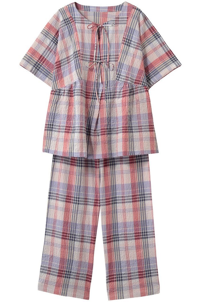 【キッドブルー/KID BLUE】の26シャーリングチェックパジャマ インテリア・キッズ・メンズ・レディースファッション・服の通販 founy(ファニー) https://founy.com/ ファッション Fashion レディースファッション Fashion for Women トップス・カットソー Cut & Sew Tops シャーリング Shirring, Ruched チェック Check, Plaid, Tartan パジャマ Pajamas, Sleepwear リボン Ribbon, Bow 夏 Summer 新作・新入荷 New Arrivals / New In |ID: prp329100004941654 ipo3291000000037088226