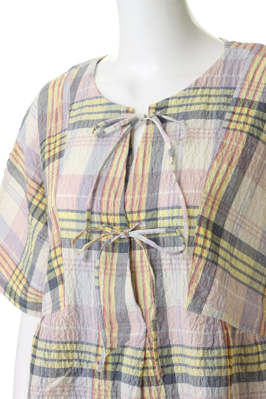 【キッドブルー/KID BLUE】の26シャーリングチェックパジャマ 人気、トレンドファッション・服の通販 founy(ファニー) 　ファッション　Fashion　レディースファッション　Fashion for Women　トップス・カットソー　Cut & Sew Tops　シャーリング　Shirring, Ruched　チェック　Check, Plaid, Tartan　パジャマ　Pajamas, Sleepwear　リボン　Ribbon, Bow　夏　Summer　新作・新入荷　New Arrivals / New In　other-5|ID: prp329100004941654 ipo3291000000037088233