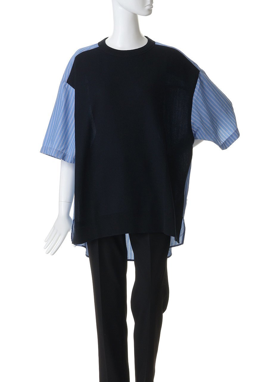 【メゾンスペシャル/MAISON SPECIAL】の布帛ドッキング S/S ニットTEE 人気、トレンドファッション・服の通販 founy(ファニー) 　ファッション　Fashion　レディースファッション　Fashion for Women　トップス・カットソー　Cut & Sew Tops　ニット　Knit Tops & Sweaters　シャツ・ブラウス・オフィスカジュアル　Elegant Blouses & Button-Ups　ロングTシャツ・Tシャツ　Longline T-Shirts & Tees　カットソー・ベーシックTシャツ　Cut-and-Sewn Tops / Stretch Tees & Basics　ユニセックス　Unisex, Genderless　ショート　Short, Short Length　シンプル　Simple, Minimal　ストライプ　Stripe, Striped Pattern　スリーブ　Sleeve, Long Sleeve / Short Sleeve　ドッキング　Docking, Mixed Material　夏　Summer　新作・新入荷　New Arrivals / New In　S/S・春夏　SS, Spring/Summer, Warm Season　畦　Ribbed Knit　other-2|ID: prp329100004941656 ipo3291000000037088246