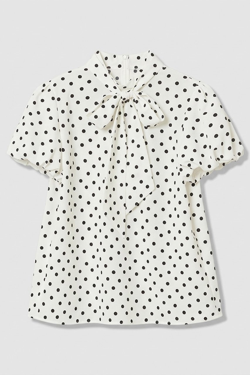 【アルアバイル/allureville】の【LOULOU WILLOUGHBY】デシンドットリボンブラウス インテリア・キッズ・メンズ・レディースファッション・服の通販 founy(ファニー) 　ファッション　Fashion　レディースファッション　Fashion for Women　トップス・カットソー　Cut & Sew Tops　シャツ・ブラウス・オフィスカジュアル　Elegant Blouses & Button-Ups　おすすめ　Recommended / Our Picks　クラシカル　Classical, Vintage-Inspired　ショート　Short, Short Length　スタンド　Stand Collar, Upright Stand　スリーブ　Sleeve, Long Sleeve / Short Sleeve　ドット　Polka Dot, Dot Pattern　プリント　Print, Printed Pattern　リボン　Ribbon, Bow　新作・新入荷　New Arrivals / New In　オフホワイト|ID: prp329100004941659 ipo3291000000037088266