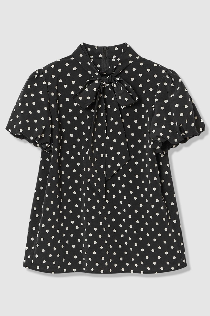 【アルアバイル/allureville】の【LOULOU WILLOUGHBY】デシンドットリボンブラウス インテリア・キッズ・メンズ・レディースファッション・服の通販 founy(ファニー) 　ファッション　Fashion　レディースファッション　Fashion for Women　トップス・カットソー　Cut & Sew Tops　シャツ・ブラウス・オフィスカジュアル　Elegant Blouses & Button-Ups　おすすめ　Recommended / Our Picks　クラシカル　Classical, Vintage-Inspired　ショート　Short, Short Length　スタンド　Stand Collar, Upright Stand　スリーブ　Sleeve, Long Sleeve / Short Sleeve　ドット　Polka Dot, Dot Pattern　プリント　Print, Printed Pattern　リボン　Ribbon, Bow　新作・新入荷　New Arrivals / New In　ブラック|ID: prp329100004941659 ipo3291000000037088267