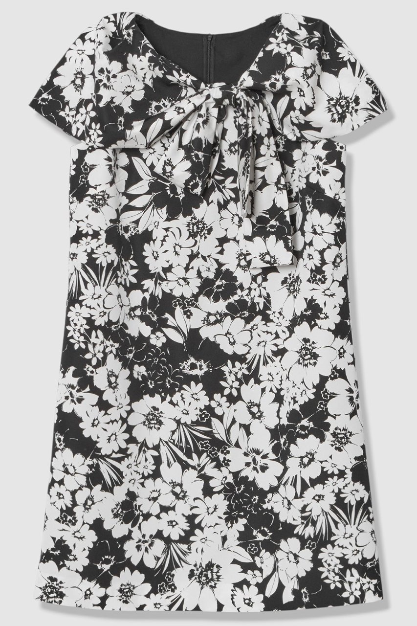 【アルアバイル/allureville】の【LOULOU WILLOUGHBY】モノトーンフラワープリントリボンワンピース インテリア・キッズ・メンズ・レディースファッション・服の通販 founy(ファニー) 　ファッション　Fashion　レディースファッション　Fashion for Women　ワンピース　Dresses　チュニック　Tunic Tops & Dresses　おすすめ　Recommended / Our Picks　カラフル　Colorful Design　チュニック　Tunic, Long Top　フェミニン　Feminine, Girly　フレア　Flare, Flared　プリント　Print, Printed Pattern　モノトーン　Monotone, Black and White　リボン　Ribbon, Bow　エレガント 上品　Elegant　夏　Summer　新作・新入荷　New Arrivals / New In　ブラック系|ID: prp329100004941660 ipo3291000000037088276