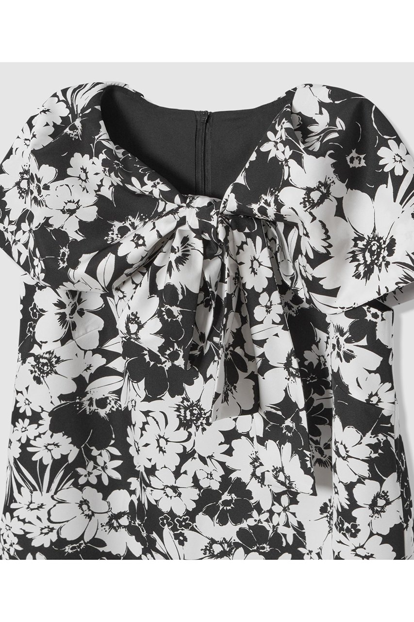 【アルアバイル/allureville】の【LOULOU WILLOUGHBY】モノトーンフラワープリントリボンワンピース 人気、トレンドファッション・服の通販 founy(ファニー) 　ファッション　Fashion　レディースファッション　Fashion for Women　ワンピース　Dresses　チュニック　Tunic Tops & Dresses　おすすめ　Recommended / Our Picks　カラフル　Colorful Design　チュニック　Tunic, Long Top　フェミニン　Feminine, Girly　フレア　Flare, Flared　プリント　Print, Printed Pattern　モノトーン　Monotone, Black and White　リボン　Ribbon, Bow　エレガント 上品　Elegant　夏　Summer　新作・新入荷　New Arrivals / New In　other-3|ID: prp329100004941660 ipo3291000000037088278