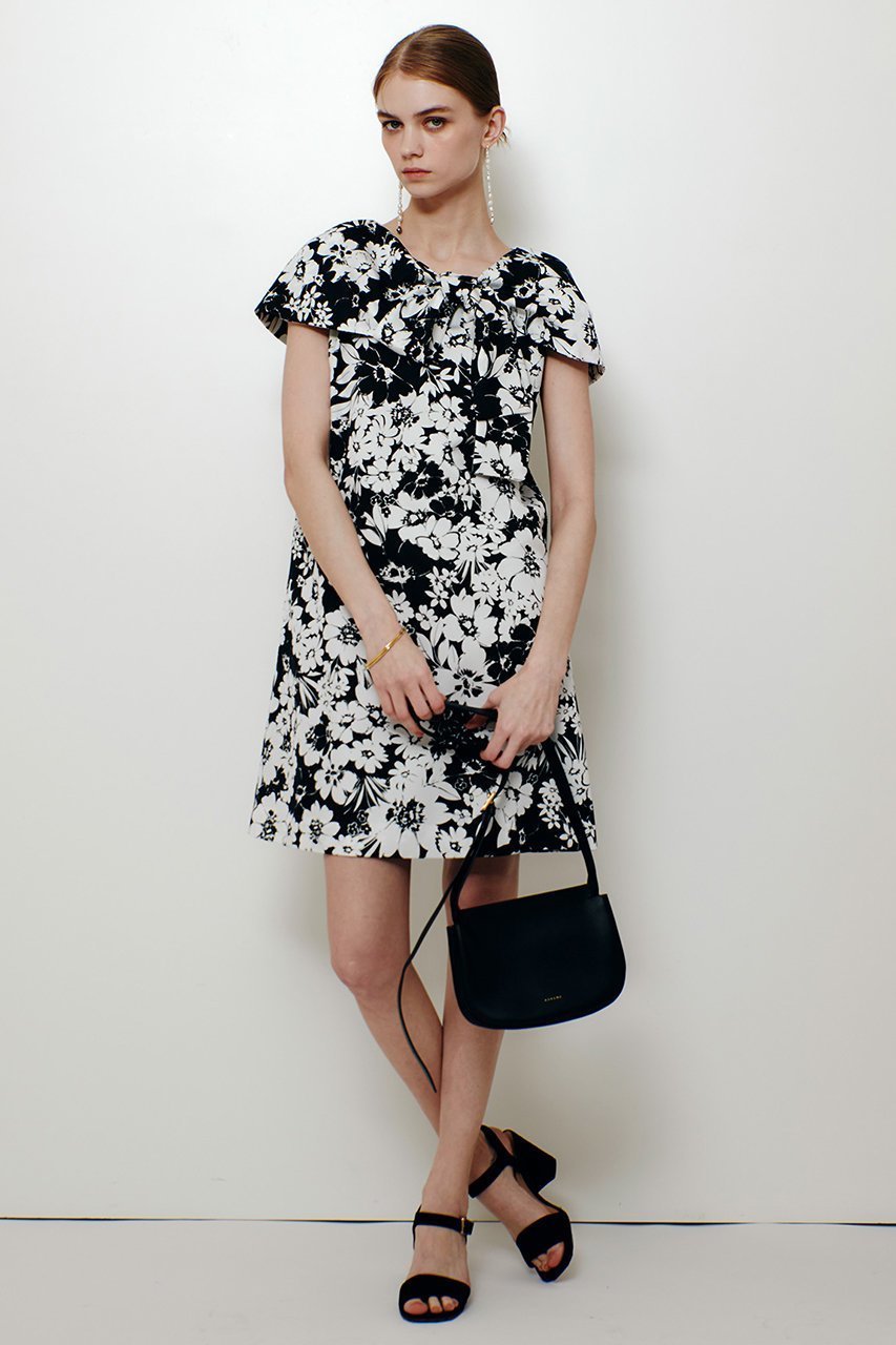 【アルアバイル/allureville】の【LOULOU WILLOUGHBY】モノトーンフラワープリントリボンワンピース 人気、トレンドファッション・服の通販 founy(ファニー) 　ファッション　Fashion　レディースファッション　Fashion for Women　ワンピース　Dresses　チュニック　Tunic Tops & Dresses　おすすめ　Recommended / Our Picks　カラフル　Colorful Design　チュニック　Tunic, Long Top　フェミニン　Feminine, Girly　フレア　Flare, Flared　プリント　Print, Printed Pattern　モノトーン　Monotone, Black and White　リボン　Ribbon, Bow　エレガント 上品　Elegant　夏　Summer　新作・新入荷　New Arrivals / New In　other-8|ID: prp329100004941660 ipo3291000000037088283