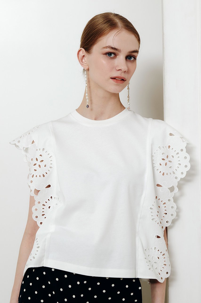 【アルアバイル/allureville】の【LOULOU WILLOUGHBY】スカラレーストリミングTシャツ 人気、トレンドファッション・服の通販 founy(ファニー) 　ファッション　Fashion　レディースファッション　Fashion for Women　トップス・カットソー　Cut & Sew Tops　シャツ・ブラウス・オフィスカジュアル　Elegant Blouses & Button-Ups　ロングTシャツ・Tシャツ　Longline T-Shirts & Tees　カットソー・ベーシックTシャツ　Cut-and-Sewn Tops / Stretch Tees & Basics　おすすめ　Recommended / Our Picks　なめらか　Smooth, Silky Texture　ショート　Short, Short Length　スカラップ　Scallop, Scalloped Edge　スリーブ　Sleeve, Long Sleeve / Short Sleeve　セットアップ　Set-Up, Coordinated Outfit　ノースリーブ　Sleeveless, No-Sleeve　ボックス　Boxy, Box Shape　リネン　Linen, Linen Fabric　夏　Summer　新作・新入荷　New Arrivals / New In　other-8|ID: prp329100004941662 ipo3291000000037088301