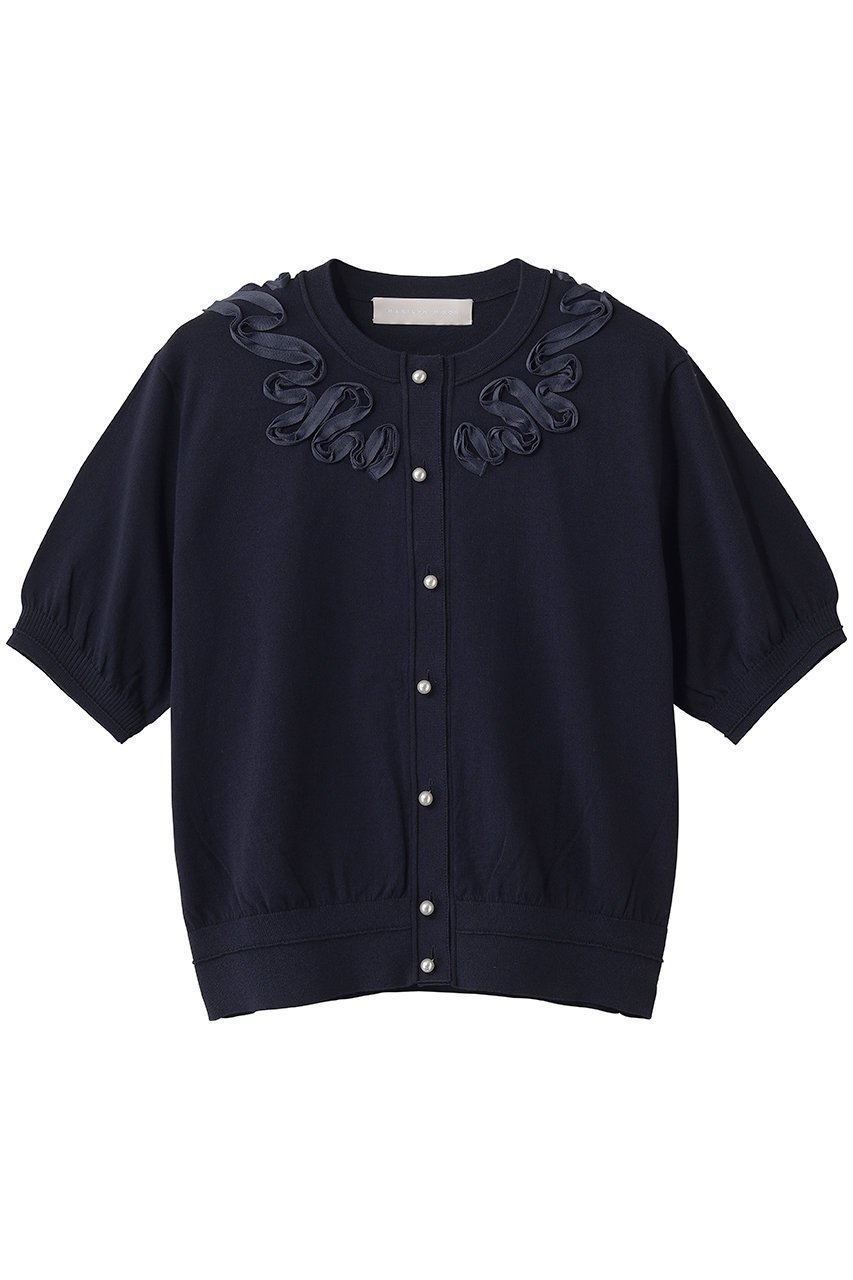 【マリリンムーン/MARILYN MOON】のコットンナイロンコードエンブロイダリーニットカーディガン インテリア・キッズ・メンズ・レディースファッション・服の通販 founy(ファニー) 　ファッション　Fashion　レディースファッション　Fashion for Women　トップス・カットソー　Cut & Sew Tops　ニット　Knit Tops & Sweaters　カーディガン・羽織り　Layered Style Cardigans　エレガント 上品　Elegant　カーディガン　Cardigan, Knitwear　コンパクト　Compact, Small Size　バルーン　Balloon, Balloon Silhouette　モダン　Modern, Contemporary　夏　Summer　新作・新入荷　New Arrivals / New In　ネイビー|ID: prp329100004942418 ipo3291000000037094855